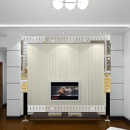Miniatura 3 de Adhesivo de espejo de línea de cintura de 2.0 x 2.0 in, calcomanías de pared acrílicas modernas para sala de estar, techo, fondo de TV (plateado),