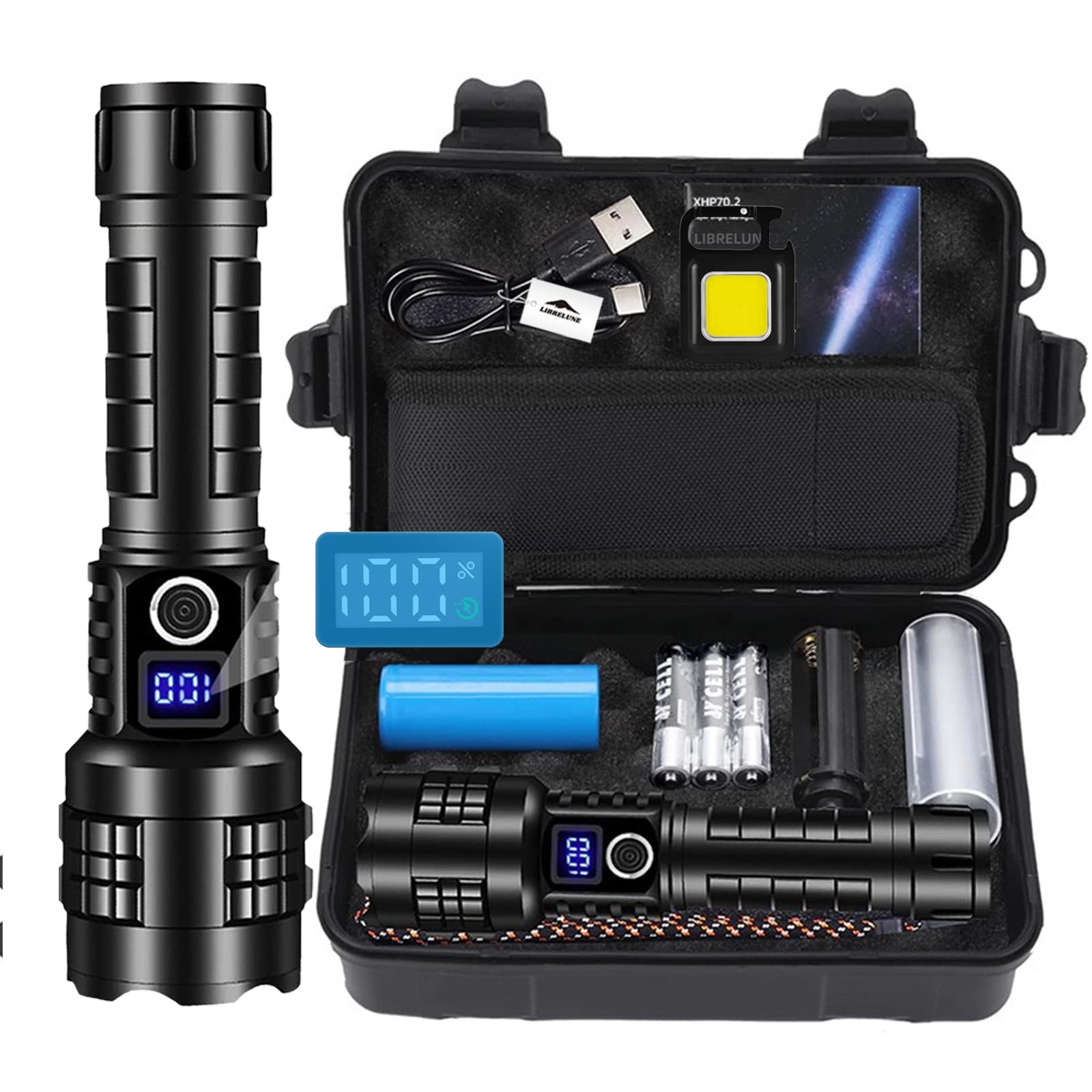Lampe Torche LED Ultra Puissante 1000000 Lumens Rechargeable USB-Torche Tactique 1500m de Portée,IP67 Étanche,5 Modes Pour Camping, Randonnée, Survie, Urgence