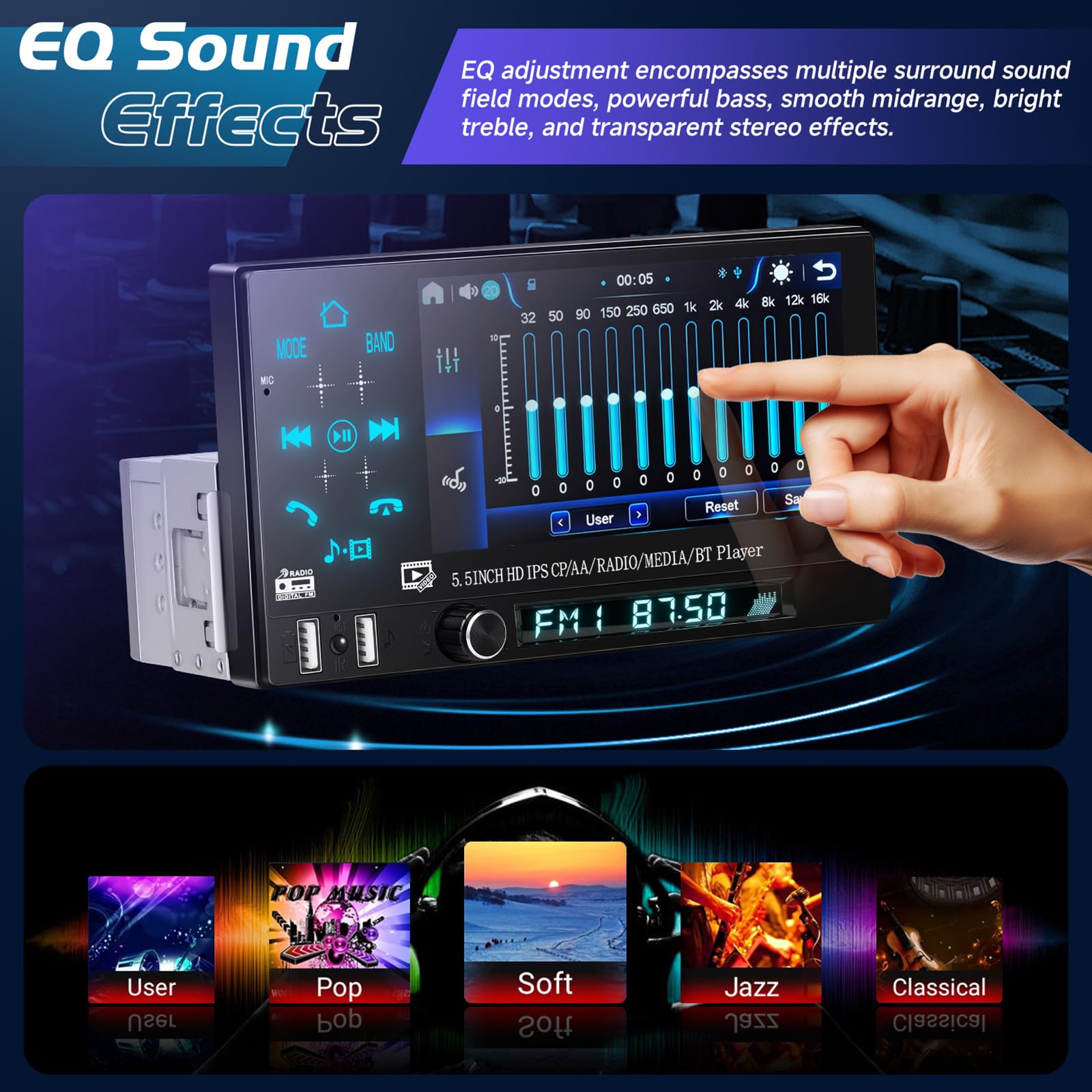CAMECHO Autoradio 1 Din Wireless Carplay Android Auto Bluetooth Radio, 5.5 Zoll Touchscreen mit IPS HD Bildschirm 1280 * 720 mit Rückfahrkamera Mirror Link Lenkradsteuerung + 2 USB Anschlüsse