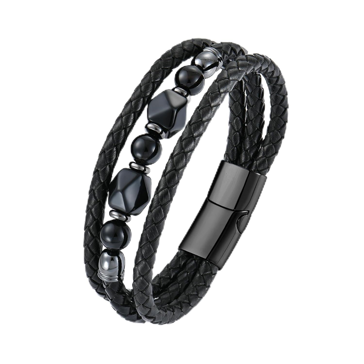EJARY Mens Turquoise Bracelet Western Turquoise Bracelets for Men Black Leather Bracelet Lucky and Healing Protection Jewelry Gifts