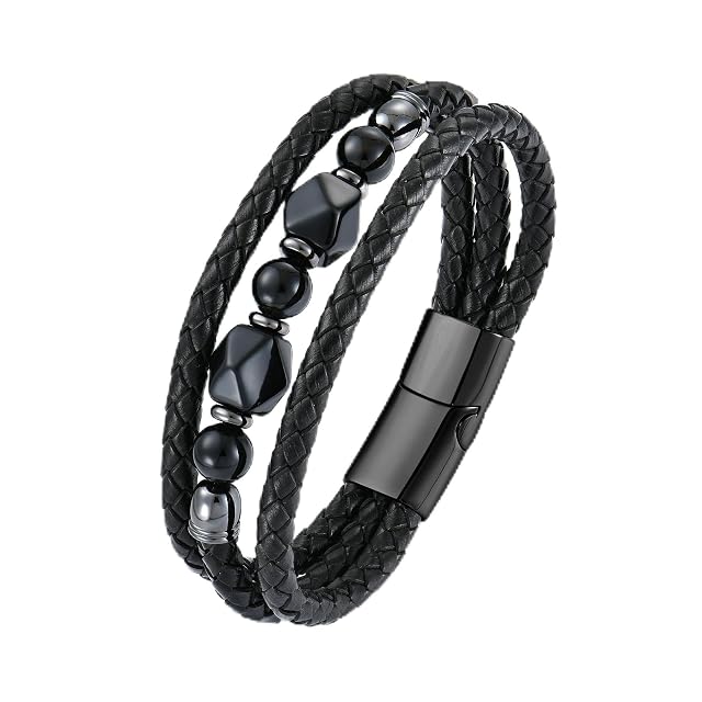 EJARY Mens Turquoise Bracelet Western Turquoise Bracelets for Men Black Leather Bracelet Lucky and Healing Protection Jewelry Gifts