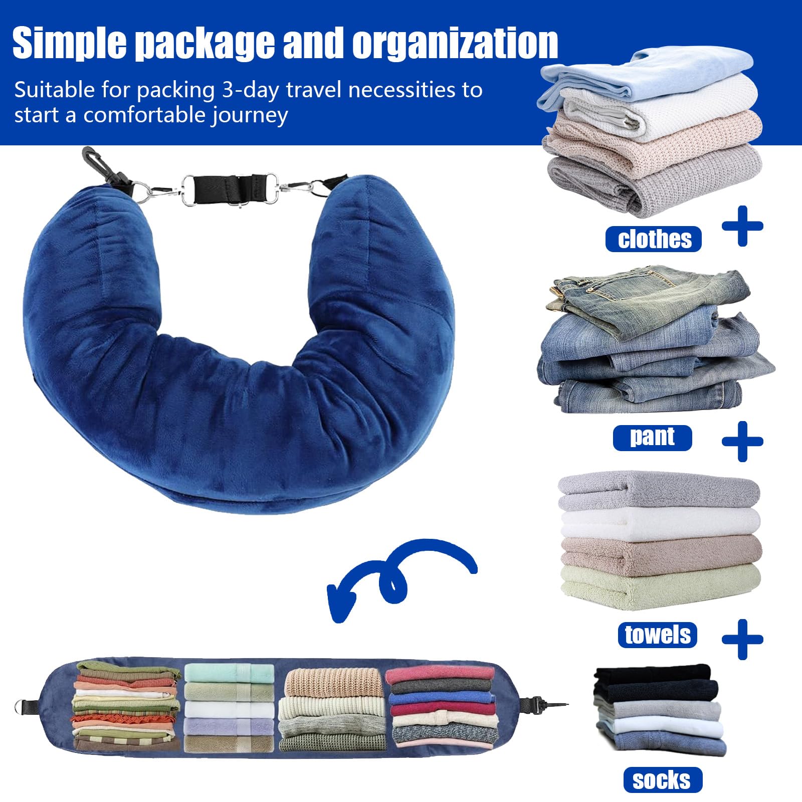 Cuscino Da Viaggio Riempibile - Multifunzione A U, Per Collo E Schiena, Impermeabile, Con Tra Colla - Foto 7