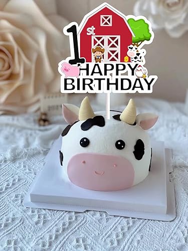 Miniatura 6 de Decoración de pastel de animales de granja para niños y niñas de 2 años, decoración de pastel de segundo cumpleaños, vaca, cerdo, vaquero, granjero,