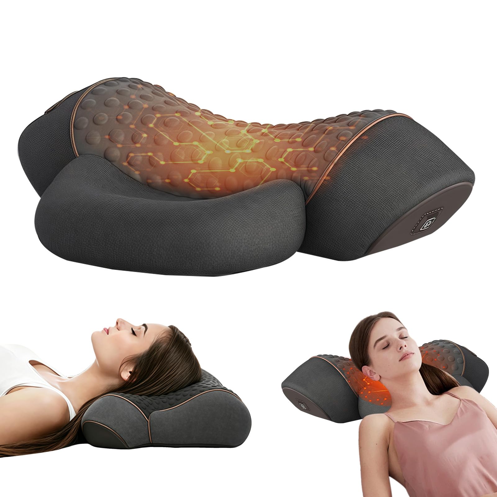 Almohada de Masaje Cervical, Masajeador de Cuello y Hombros con Calor, Masajeador Cervical Electrico, Vibración, Tracción de Cuello, Calefacción, Relajador de Cuello y Cervicales (Gris oscuro)
