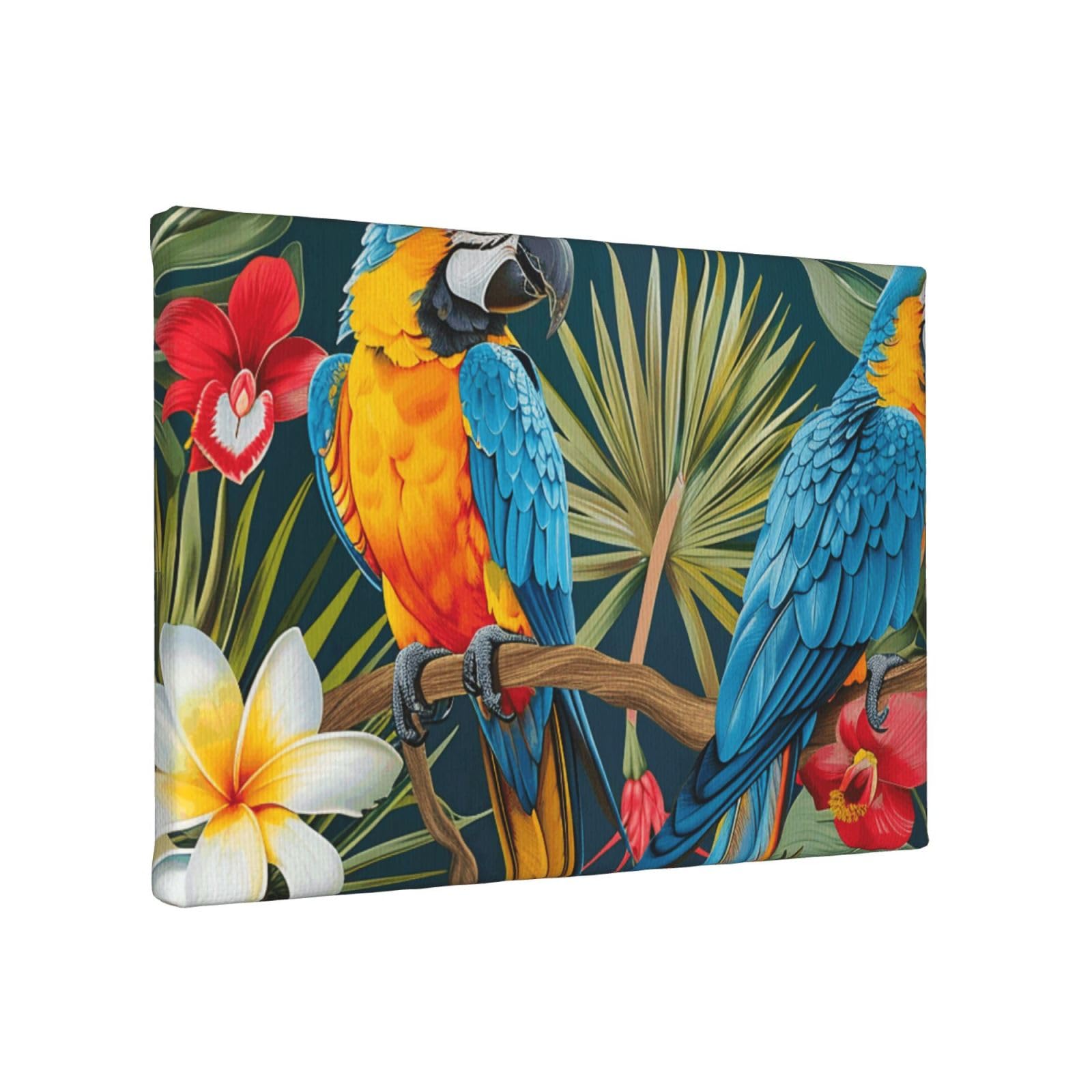 YKLJG Tropical plants and parrots Printed Wall Art Canvas Painting 30x20 CM Wooden Framed Picture Painting Artwork Prints for Bedroom Kitchen Home Office Decor
