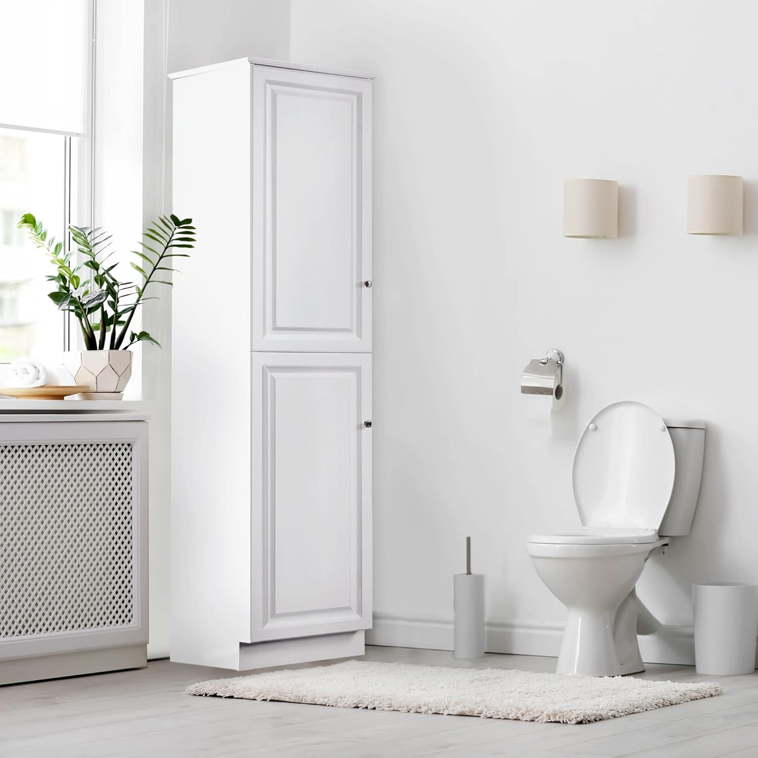 White Semi-Gloss Adjustable Shelving Bathroom Linen Cabinet
