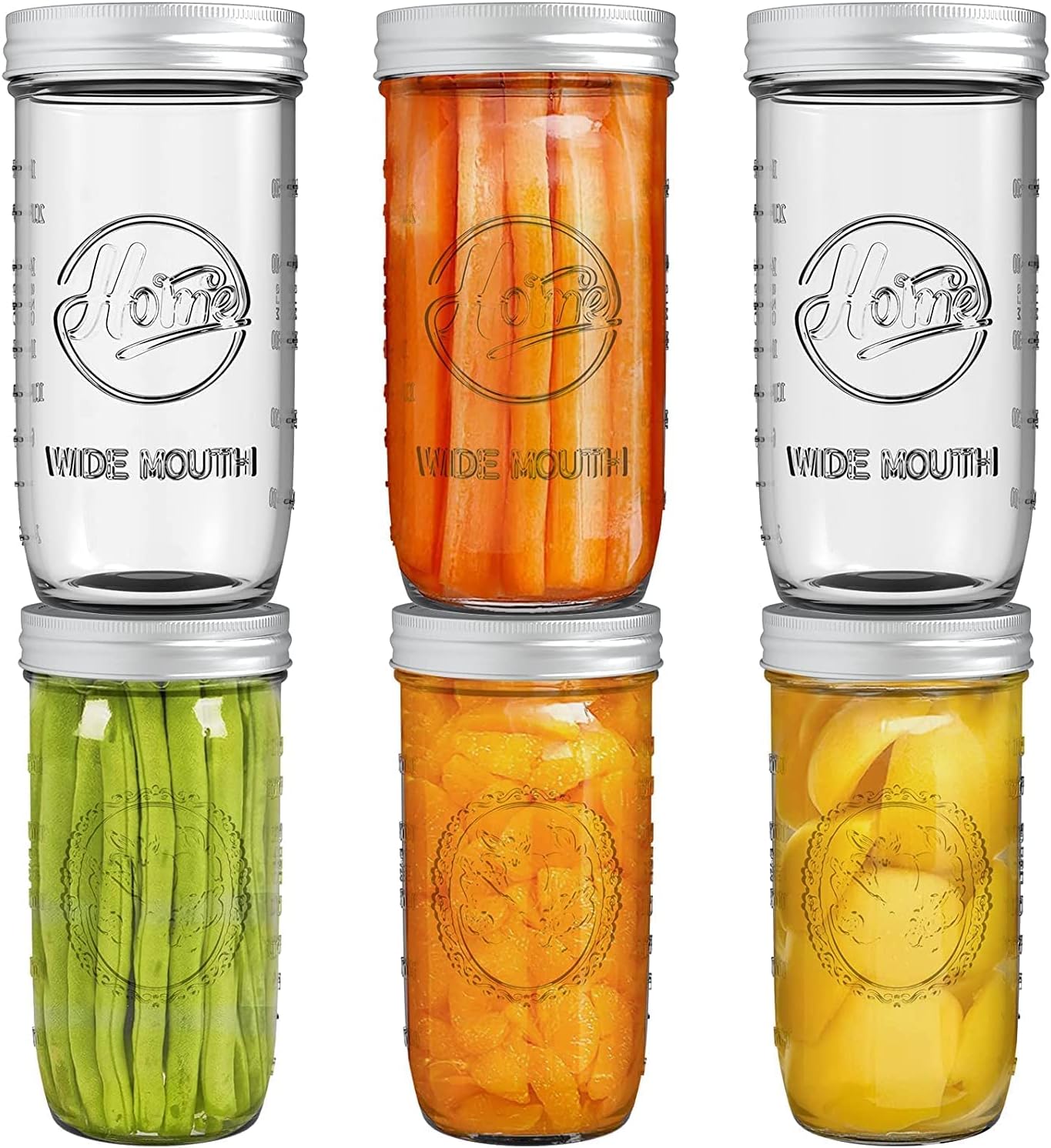 Mason Jars Wide Mouth Glass 16 Oz, 6 Pack Glass Canning Jars With Metal ...
