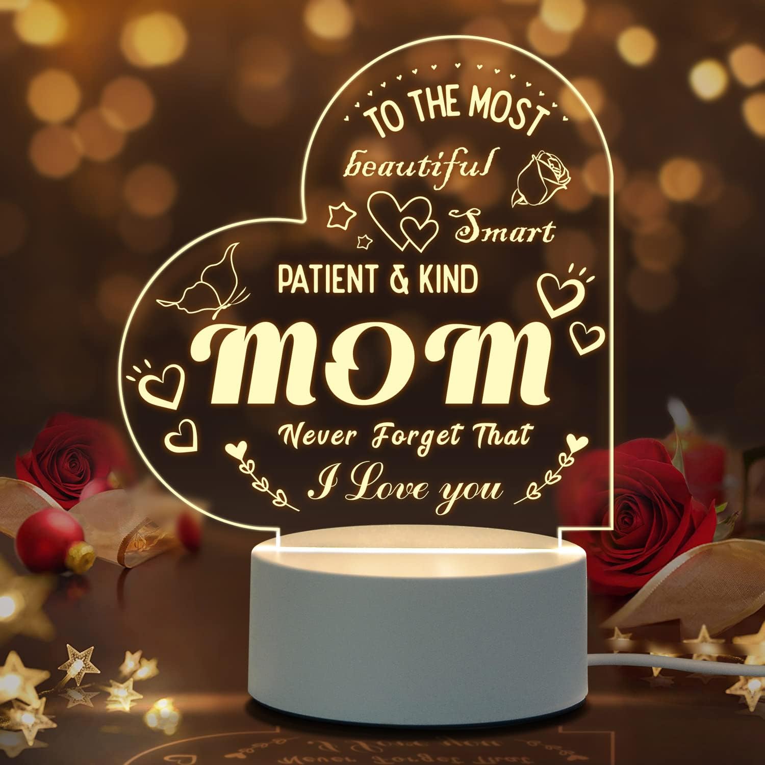 Digi4U Mum Gifts Night Light from Daughter Son, Mum Gift for Christmas, Mother’s Day, Birthday, Valentine’s Day, Thanksgiving, LED Engraved Night Lamp with 3 Changed Colors for Mom’s Gifts(Heart)