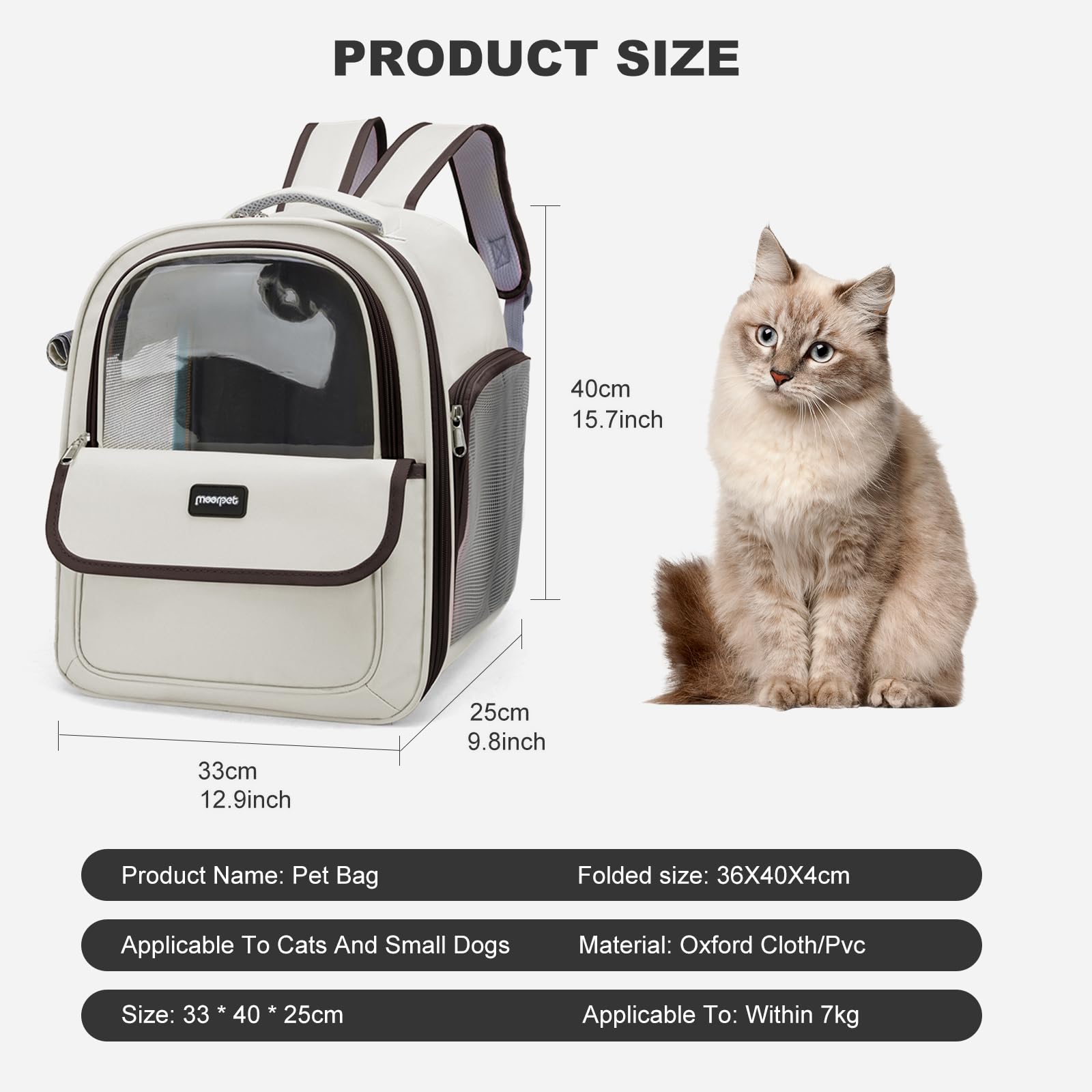 PETCUTE Sac de Transport Chiens et Chats,Sac à Dos en Maille pour Animaux Pliable et Respirant,Spacieux Sac a Dos de Transport Chat avec Matelas en Peluche Amovible,Bandoulière Réglable pour Voyage