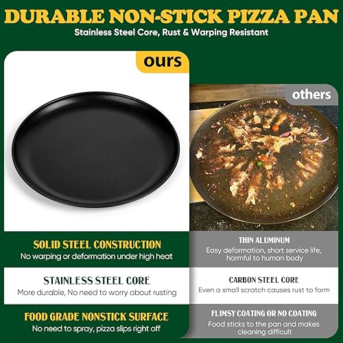 Miniatura 3 de E-far Juego de 2 sartenes para pizza de 13.5 pulgadas, bandeja antiadherente para tartas de pizza, bandeja redonda de metal para horno, núcleo de