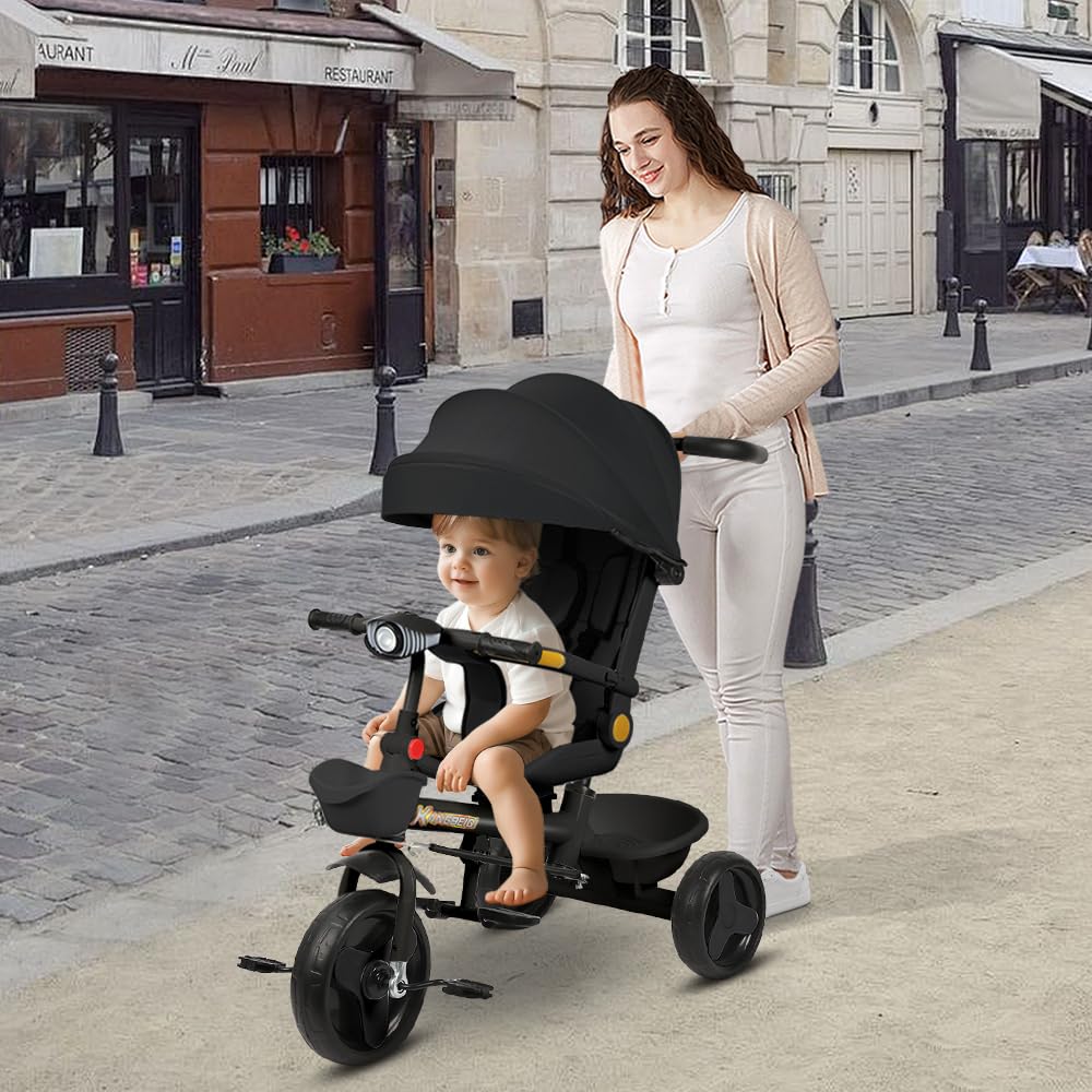 5 in 1 Poussette 3 Roues,jusqu'à 25 kg,Poussette canne,Tricycle évolutif pour Enfant,Grande Capote,Pliage Compact,Dossier Inclinable,Grandes Roues Tout Terrain