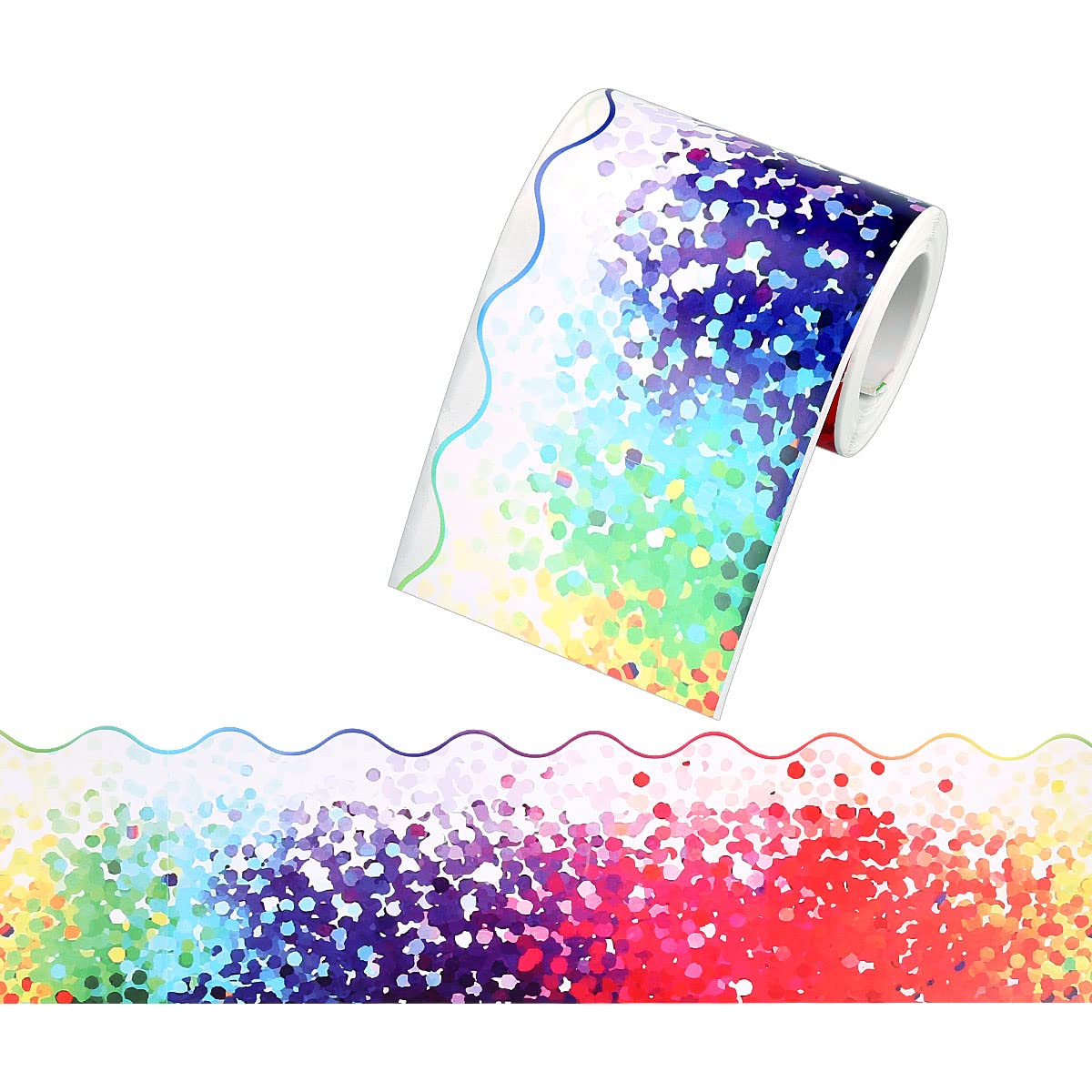 Jagowa Multi-Colored Bulletin Board Border Trim Self-Adhesive Paper Roll Confetti Border Colorful Dot Trim For Classroom Office Chalkboard