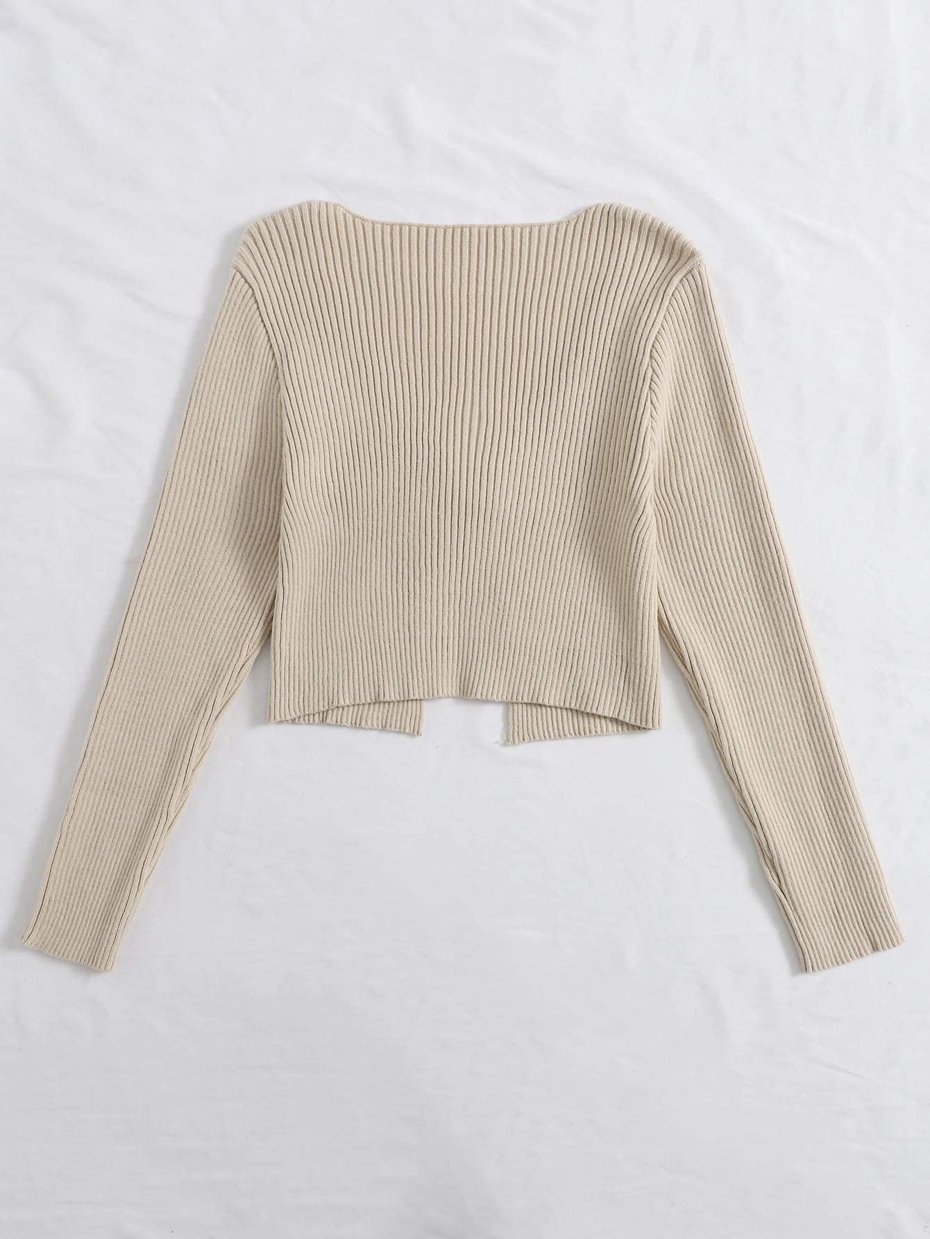 Floerns Women's Tie Front Long Sleeve Rib Knit Shrug Sweaters Cardigan Crop Top