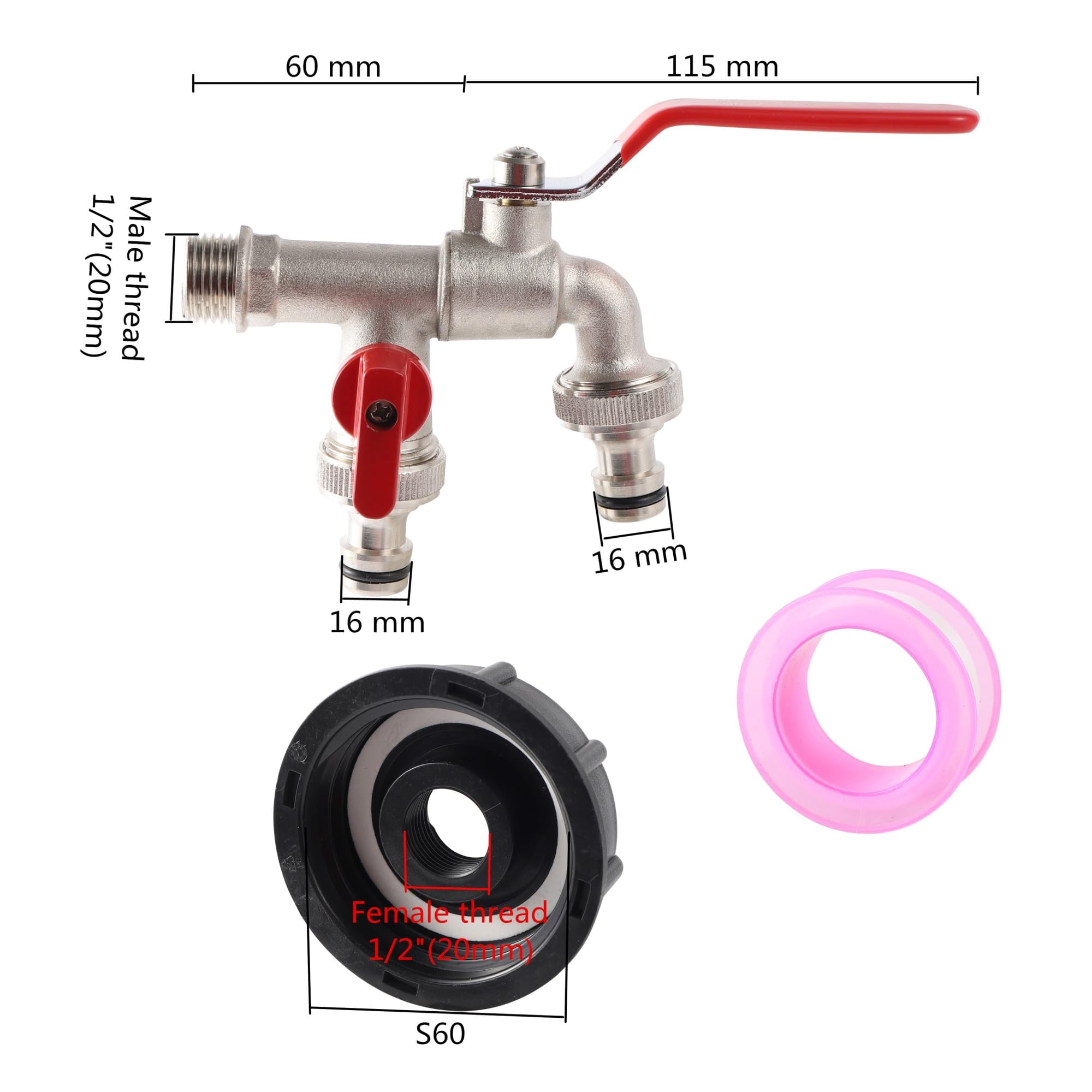Adapter do zbiornika IBC z podwójnym kranem S60X6 1/2 cala wąż ogrodowy kran zamiennik zbiornika na wodę akcesoria do nawadniania ogrodu (kolor: typ C)
