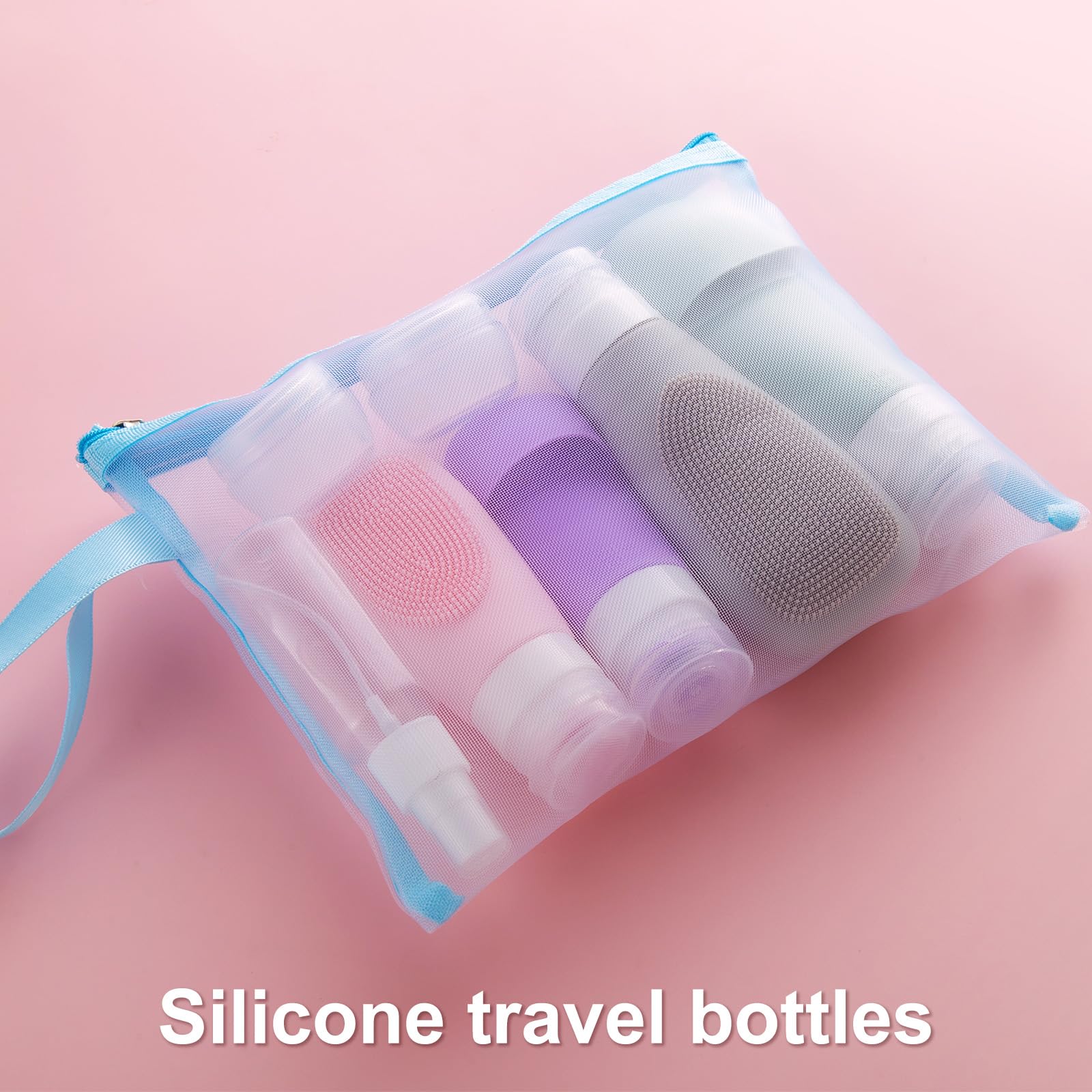 Reiseflaschen-Set, Silikon-Reiseflaschen, auslaufsicher, quetschbar, nachfüllbar, Zubehör, 60 ml, für Toilettenartikel für Shampoo, einfach zu drücken, tragbare Reiseutensilien mit Gesichtsbürste, 11
