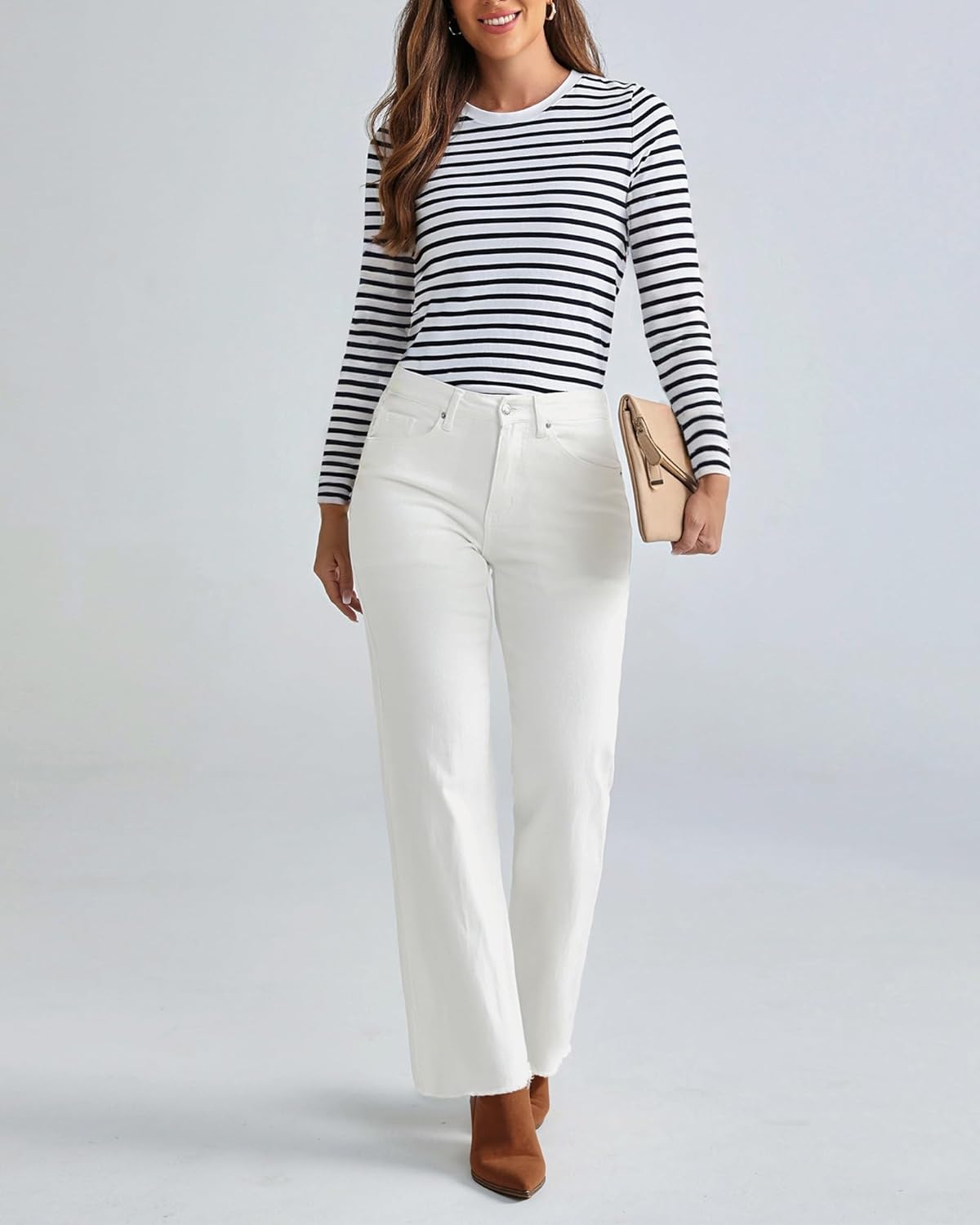 Vetinee Straight Leg Jeans for Women Trendy High Waisted Frayed Hem Stretchy Denim Pants Relaxed Casual Trouser Jeans - Image 5