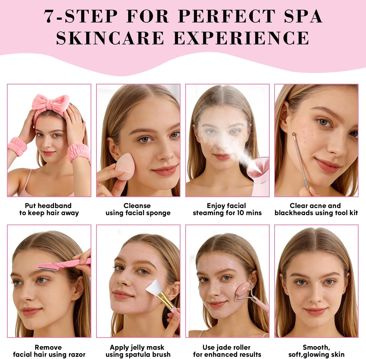 Facial Steamer Spa Kit, 12 Skin Care Tools & 5 Jelly Mask Powder, Nano Ionic Steamer for Facial Deep Cleaning Unclog Pores Sinuses, Warm Mist Humidifier for Home SPA, Valentines Gifts for Women - Image 8