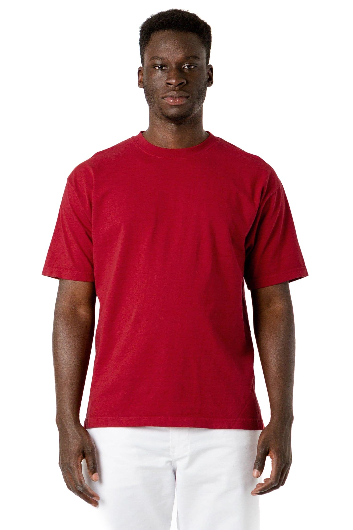 The 1801-6.5oz Garment Dye Crew Neck T-Shirt, Durable USA Cotton, Dark Red, XL