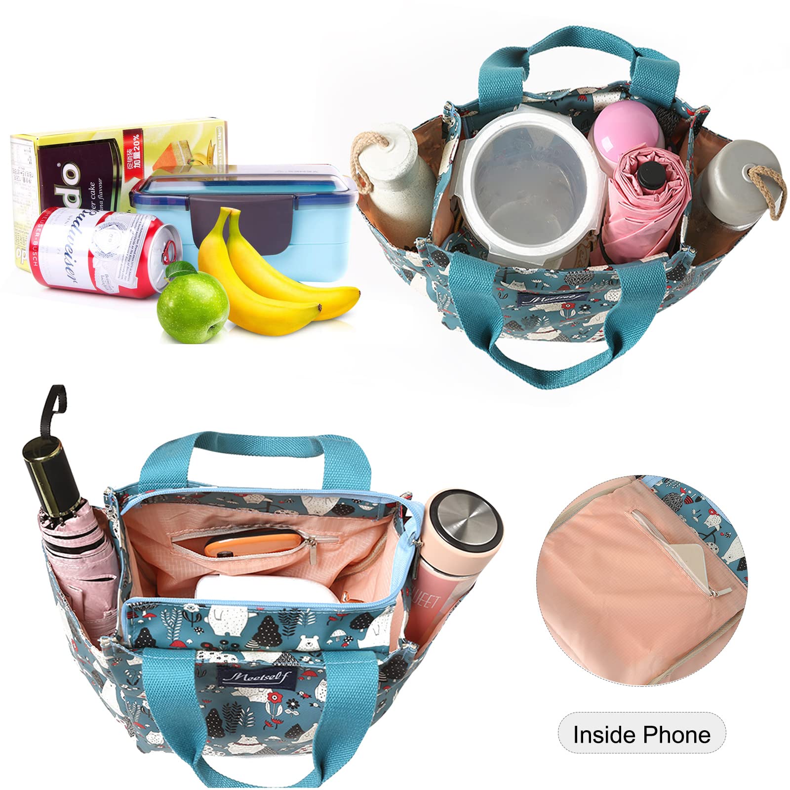 FANDARE Borsa Porta Pranzo Borsa da Picnic da Donna per Ufficio Lavoro Scuola Viaggi(Gatto)