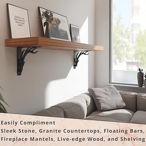 Miniatura 6 de Starby Elk Lodge Antler - Soportes de acero resistente para chimenea de chimenea, estante flotante, soporte de encimera, cabaña de troncos, soldado