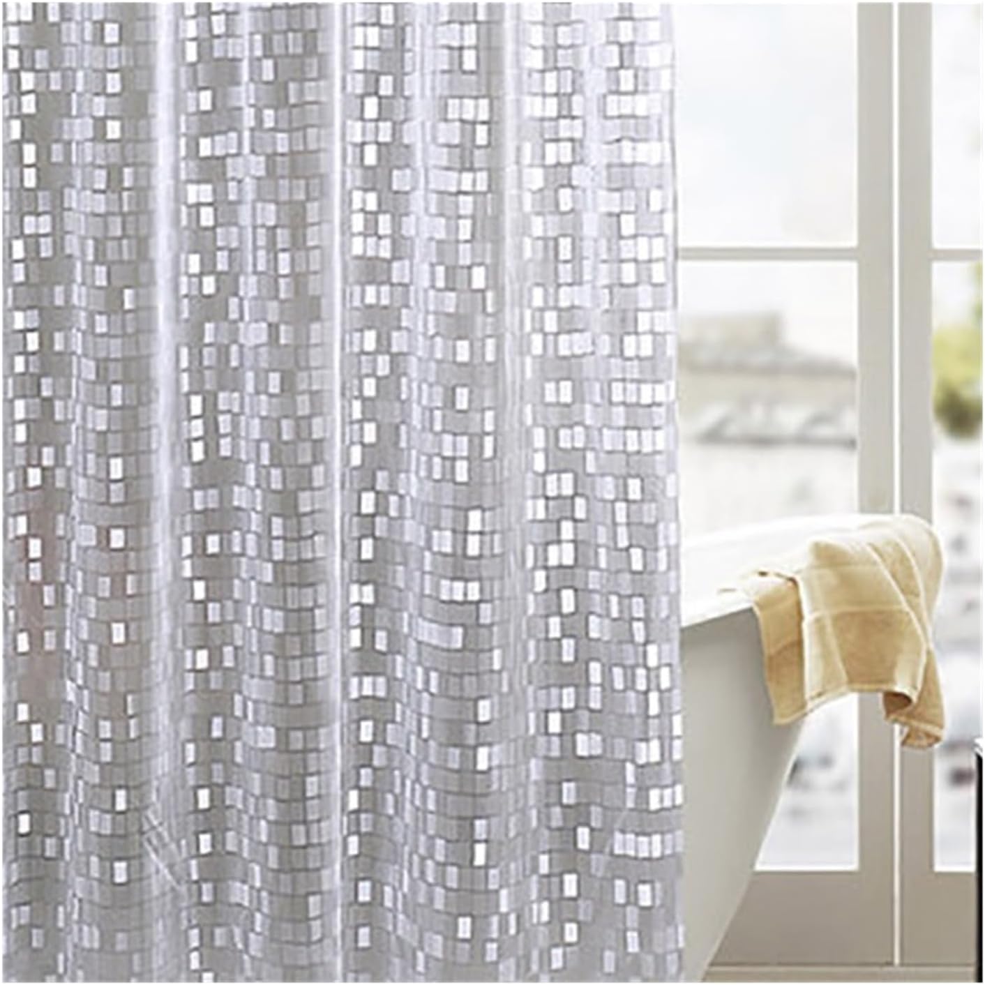 Plastic PVC Shower Curtain Liner Waterproof Shower Curtain for Bathroom Bath Curtain with Hooks(Clear 1,W240xH180cm)