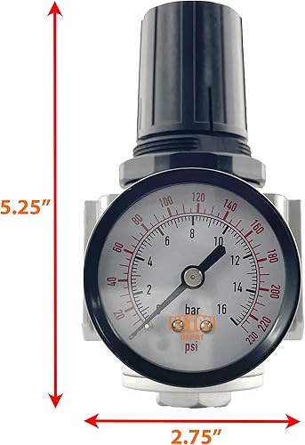 Miniatura 2 de Regulador de presión de aire comprimido en línea de 34" NPT Heavy Duty para compresor de aire, 7 a 215 PSI ajustable