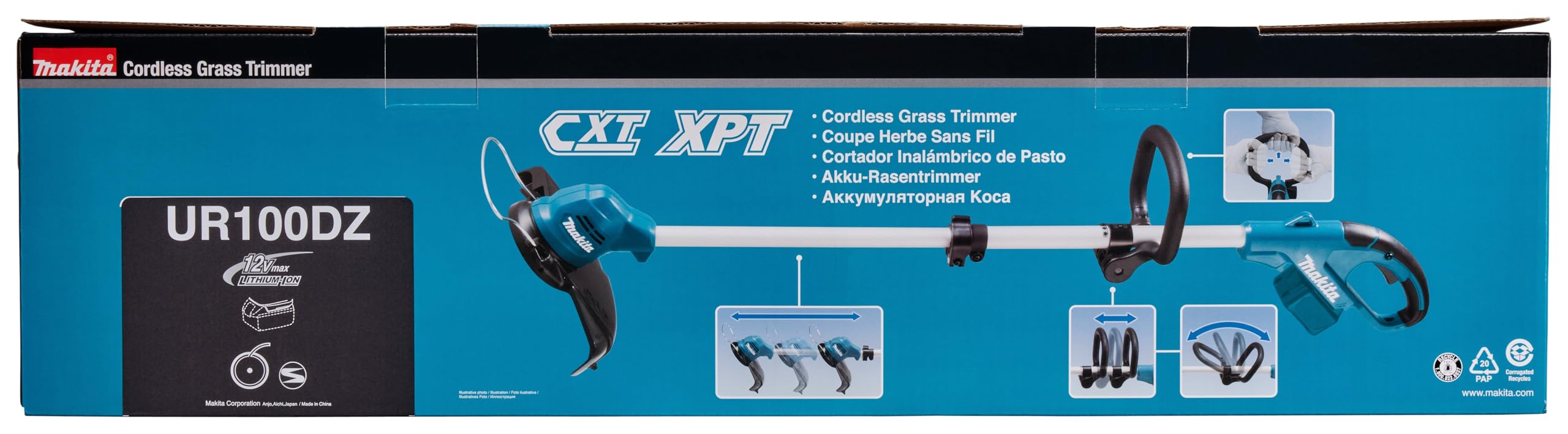 Makita Cortadora de césped inalámbrica UR100DZ de 10,8 V (sin batería, sin cargador), azul/plata