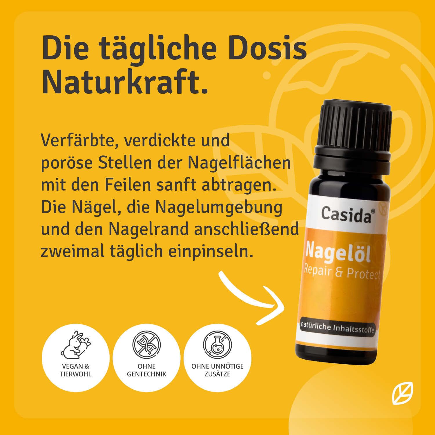Casida Nagelöl Repair & Protect – Pflegeöl für beanspruchte Nägel – stärkt & regeneriert Finger- & Fußnägel – pflanzlich, ohne chemische Zusätze – mit Teebaumöl & Oregano Öl – Made in Germany- 10ml