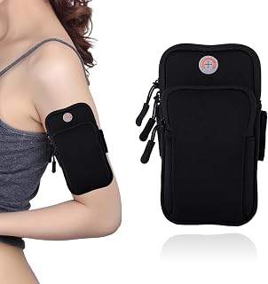 Avkoohum Adjustable Running Armband for iPhone & Android - Sweatproof Workout Phone Holder for Jogging, Gym, Cycling (Black)