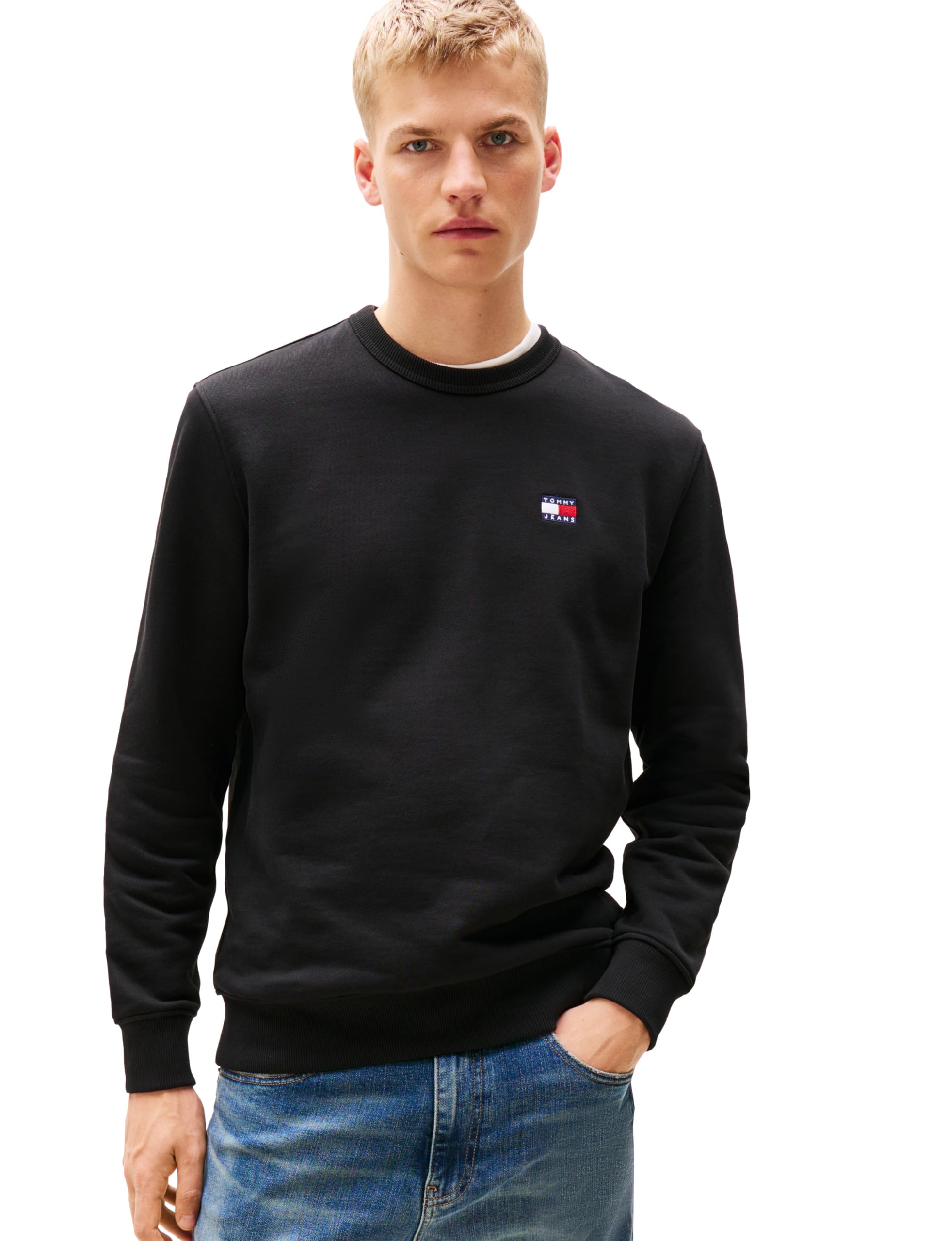Men's Medium Weight Crewneck Sweatshirt With Embroidered Flag Logo