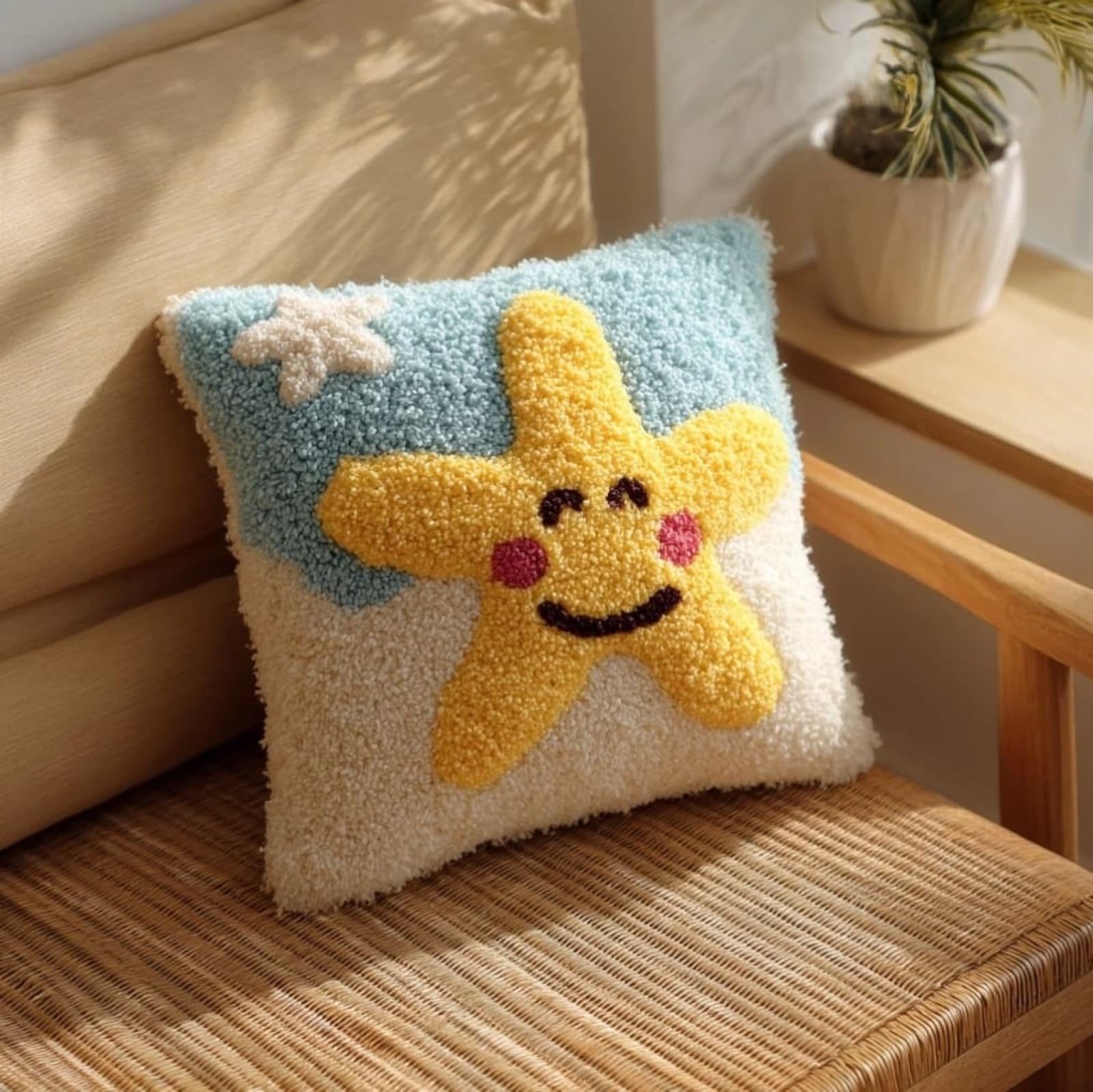 Wallustrioaw Cute Starfish Latch Hook Cushion Cover Kits 43X43cm,