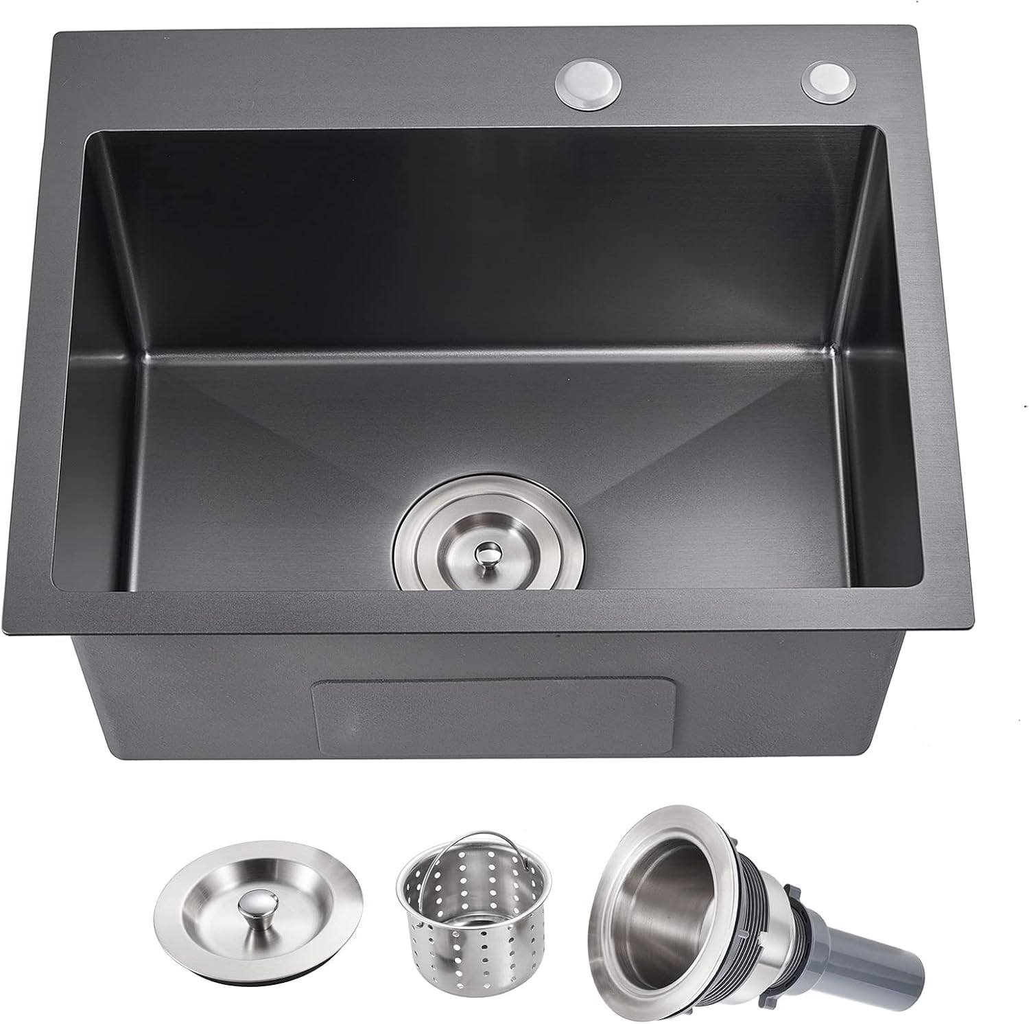 MENATT Commercial 22 X 18 Inch Drop in Single Bowl Kitchen Sinks, 22 inch SUS304 Stainless Steel Handmade Topmount Kitchen Sink (Black)