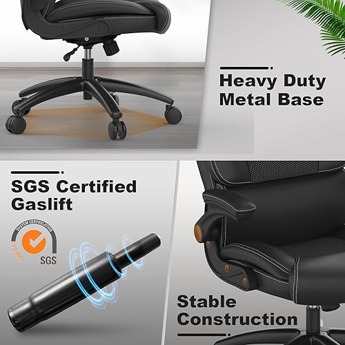Miniatura 7 de Youhauchair Silla de oficina ergonómica grande y alta, silla de escritorio ejecutiva de piel sintética de 500 libras con soporte lumbar y