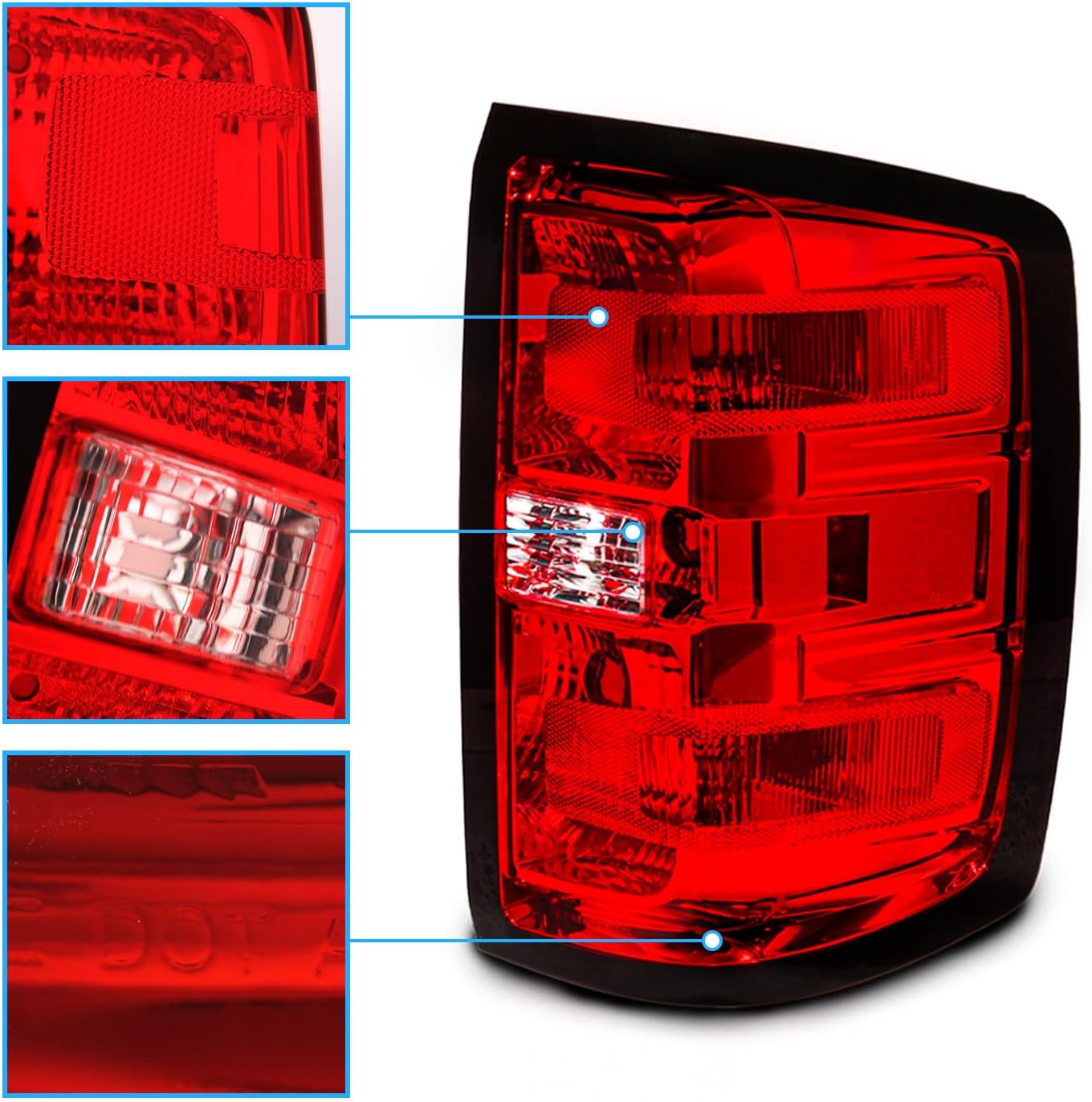 AmeriLite for 2014-2019 Chevy Silverado 1500 2500 3500 Clear Red OE Factory Replacement Rear Tail Light Pair - Passenger and Driver Side