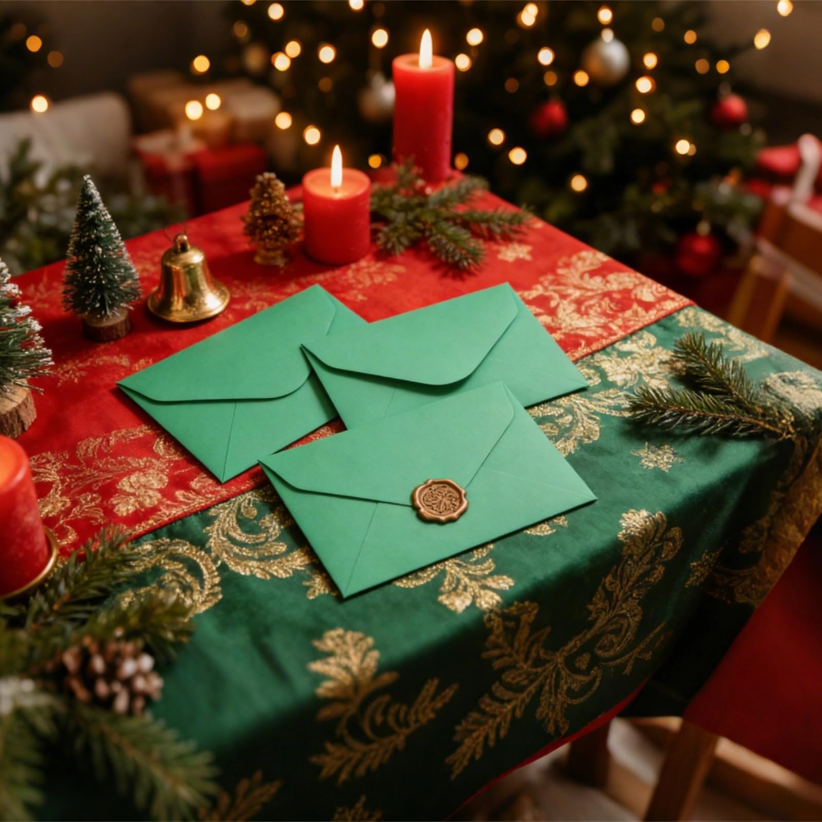 Briefpapier und Umschläge Set, 50 Stk. Weihnachtsgrüne Umschläge mit weißem Schreibpapier, 16 x 11,3 cm, für Grußkarten, Einladungen, Liebesbriefe