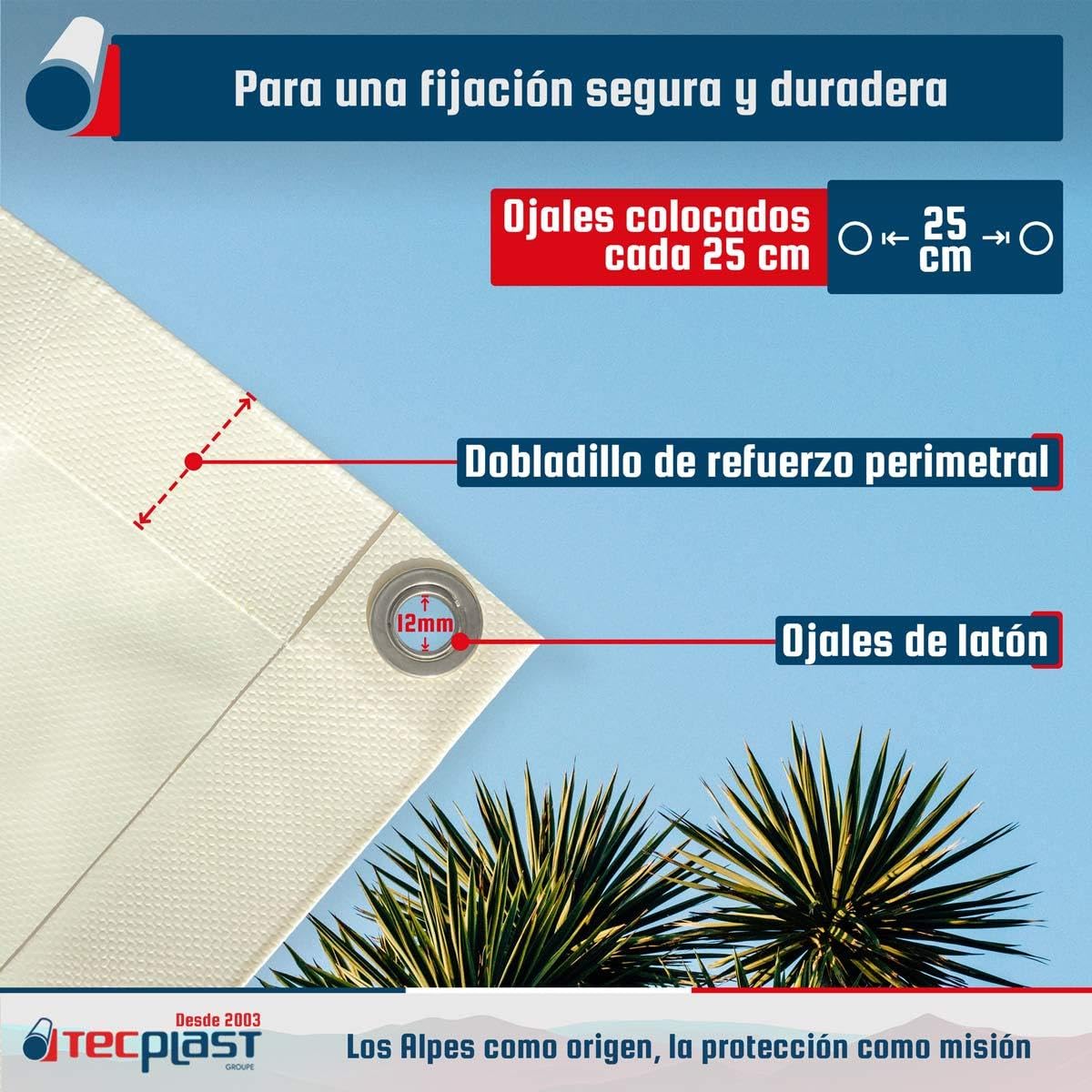 Lona para Pérgola Blanco Crema 3,5x3,5 m - Garantía de 8 años TECPLAST - LP640PR - Lona de PVC Impermeable para pérgola, cenador y terraza