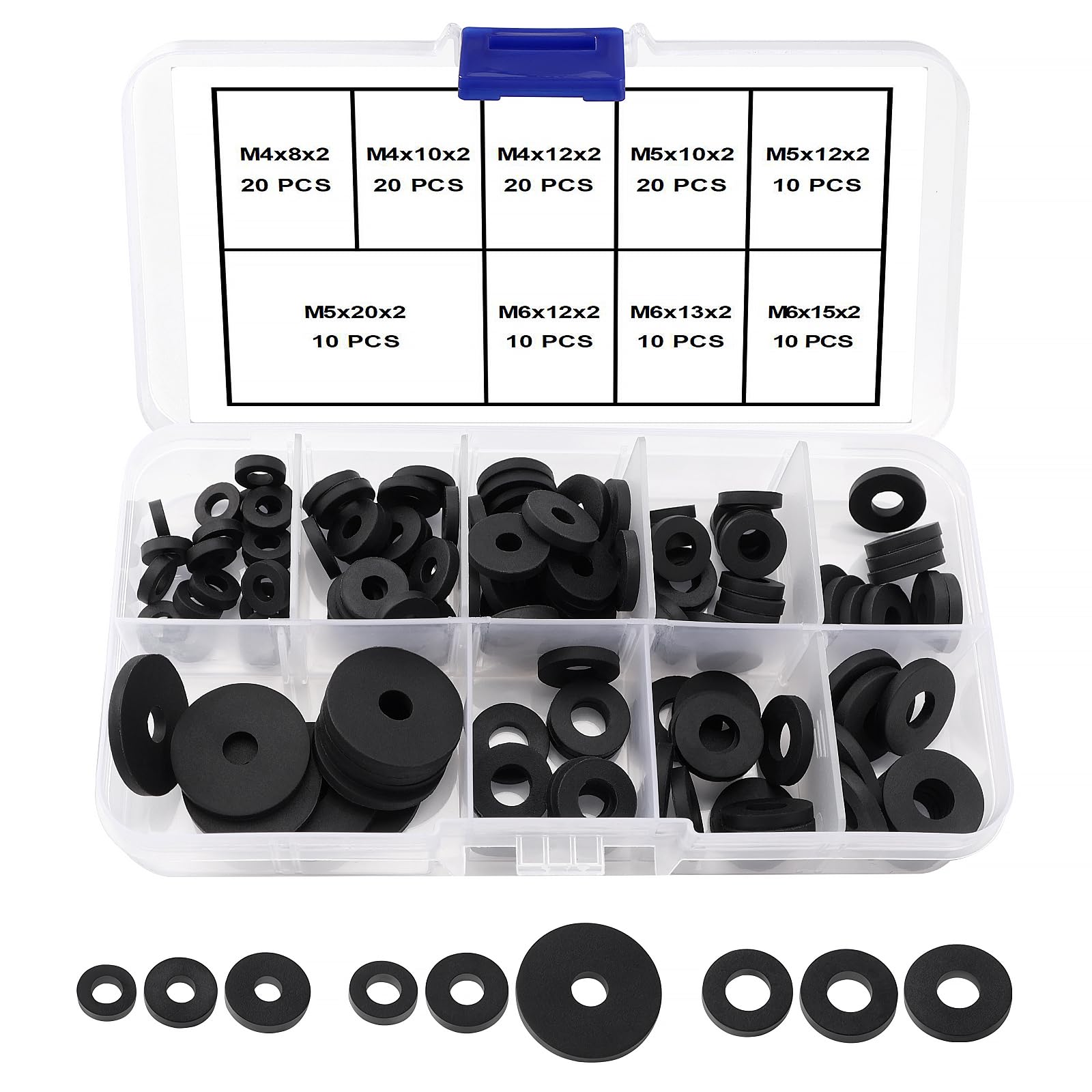 YIXISI 130 PCS M4 M5 M6 Silicone Flat Washers Assortment Kit, Sealing Silicone Washers, Vibration Damping Grommets, for Bolts/Faucets/Screws/Garden Hose/Plumbing, Black