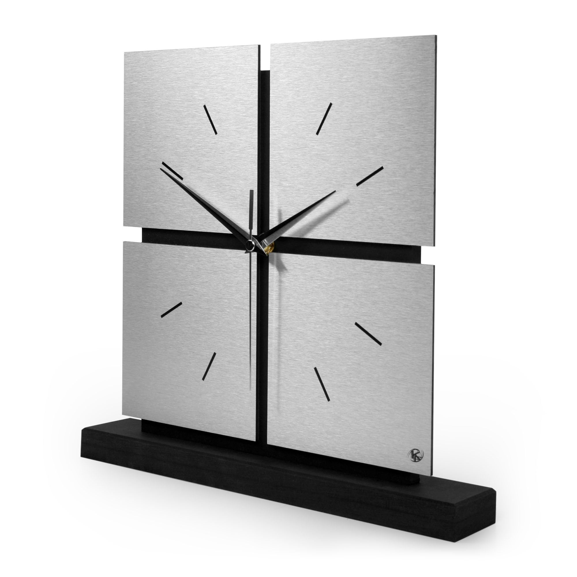 Kreative Feder Standuhr „Silver Squares“ aus Holz – Schwarze Tisch-Uhr in modernem Metallic-Look; Größe ca. 28x30x5cm (leises Funkuhrwerk)