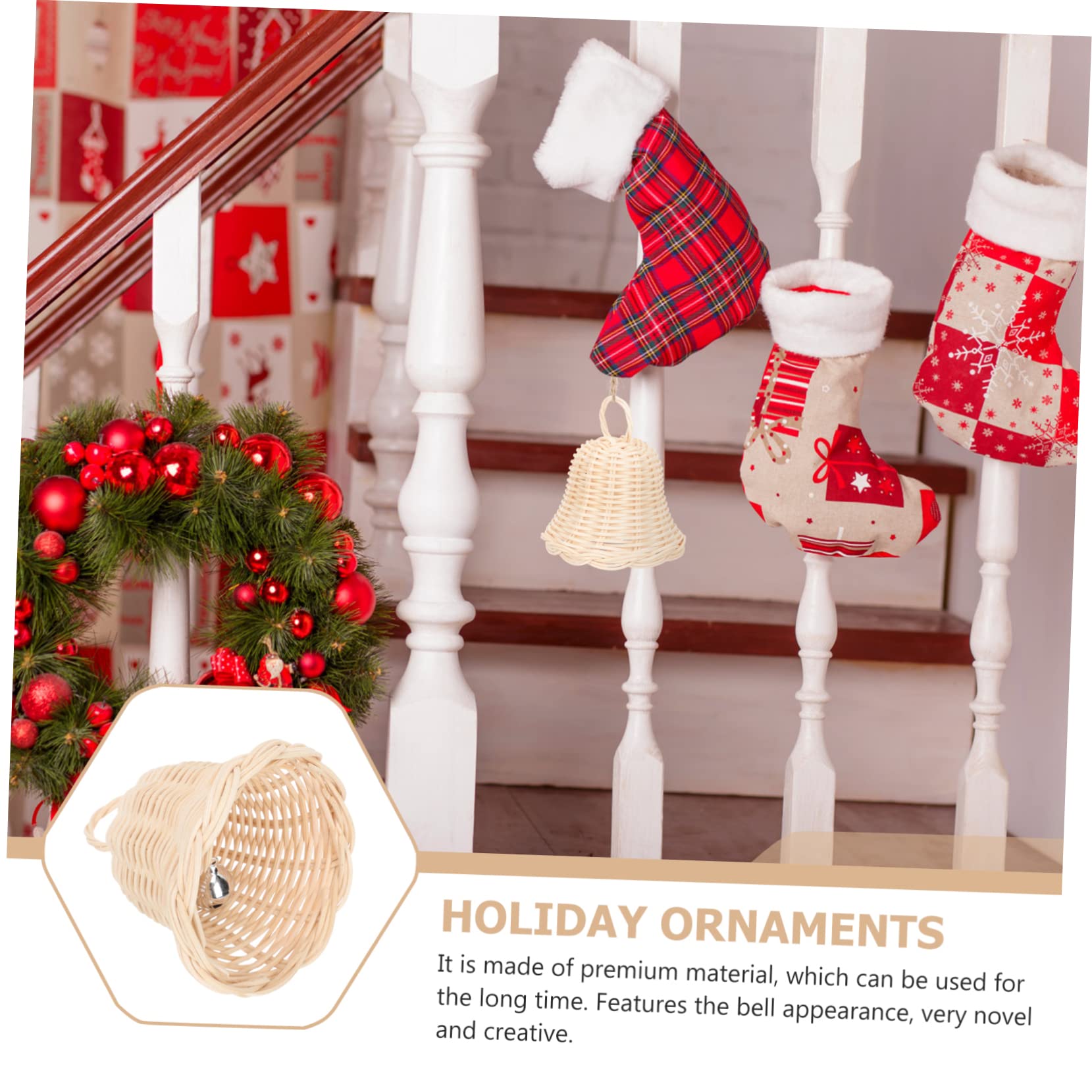 PRETYZOOM 4 Uds Decoraciones Navideñas Colgante Encantador Decoración del Árbol De Navidad Campanas De Trineo De Ratán Decoración Cesta Tejida Cascabeles para Manualidades Campanas De