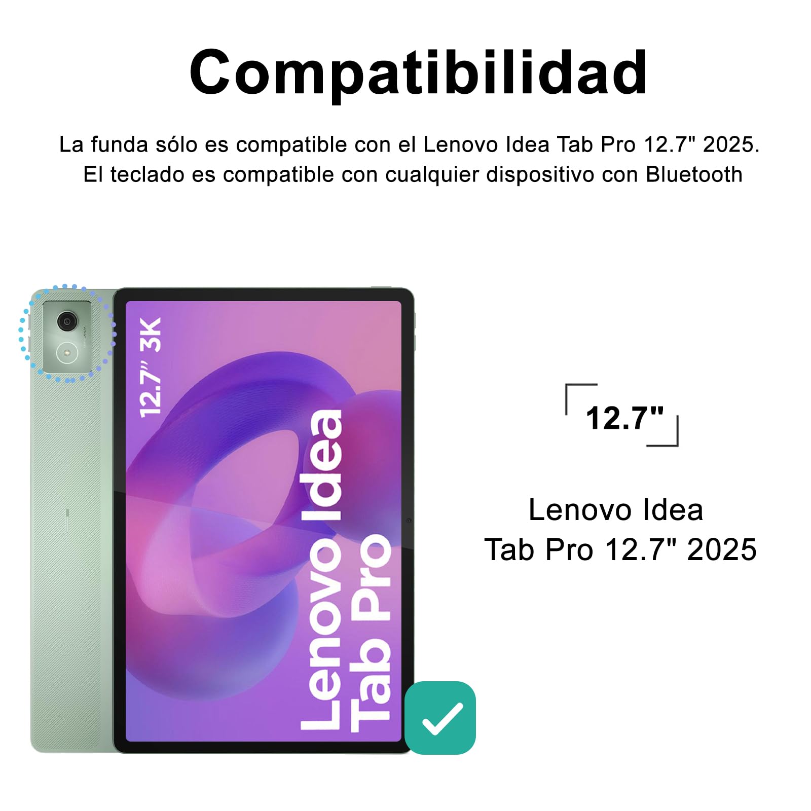 IVEOPPE Teclado para Lenovo Idea Tab Pro 12.7, Funda Teclado Español Bluetooth Magnético Desmontable para Lenovo Idea Tab Pro 12.7 Pulgadas 2025, Negro
