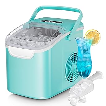 Countertop Ice Maker, 26 lbs/Day ice Production, 2 Sizes, 8 ice Cubes in 6 Minutes - Portable Mini, Energy Efficient, with Basket/Scoop for Home/Party/Travel/Camping/Bar