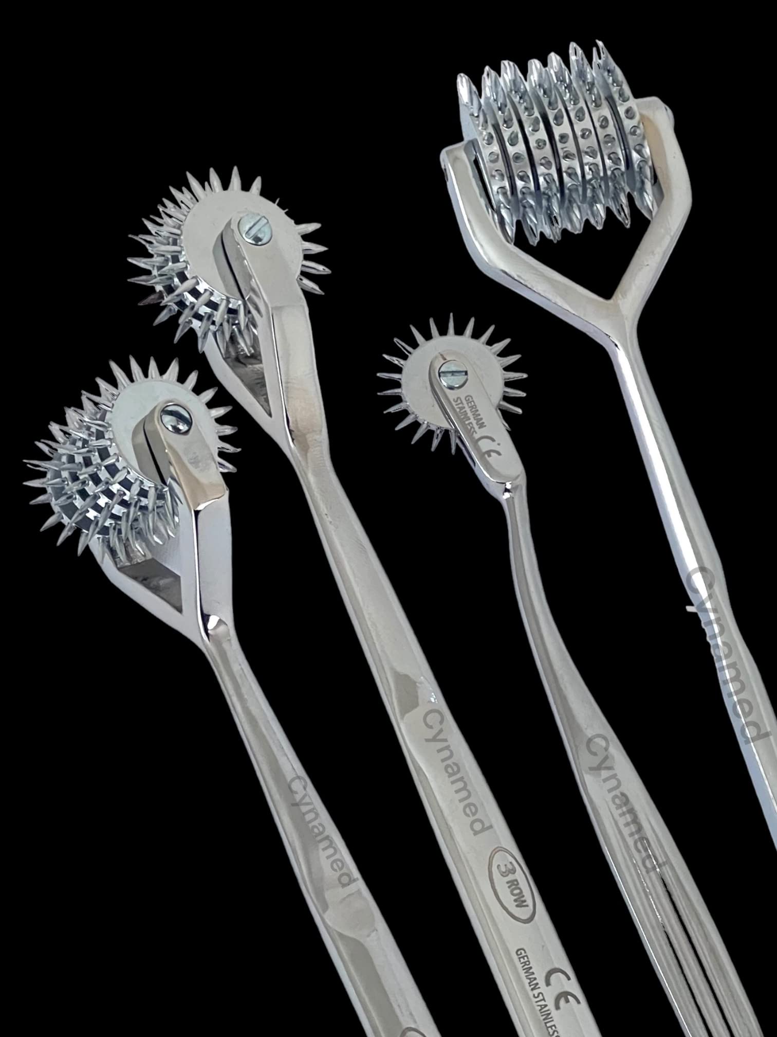 Premium Stainless Steel Wartenberg Pinwheel 4pcs Neurological Sensory - 1,3,5,7 Spur Wheel (Cynamed)