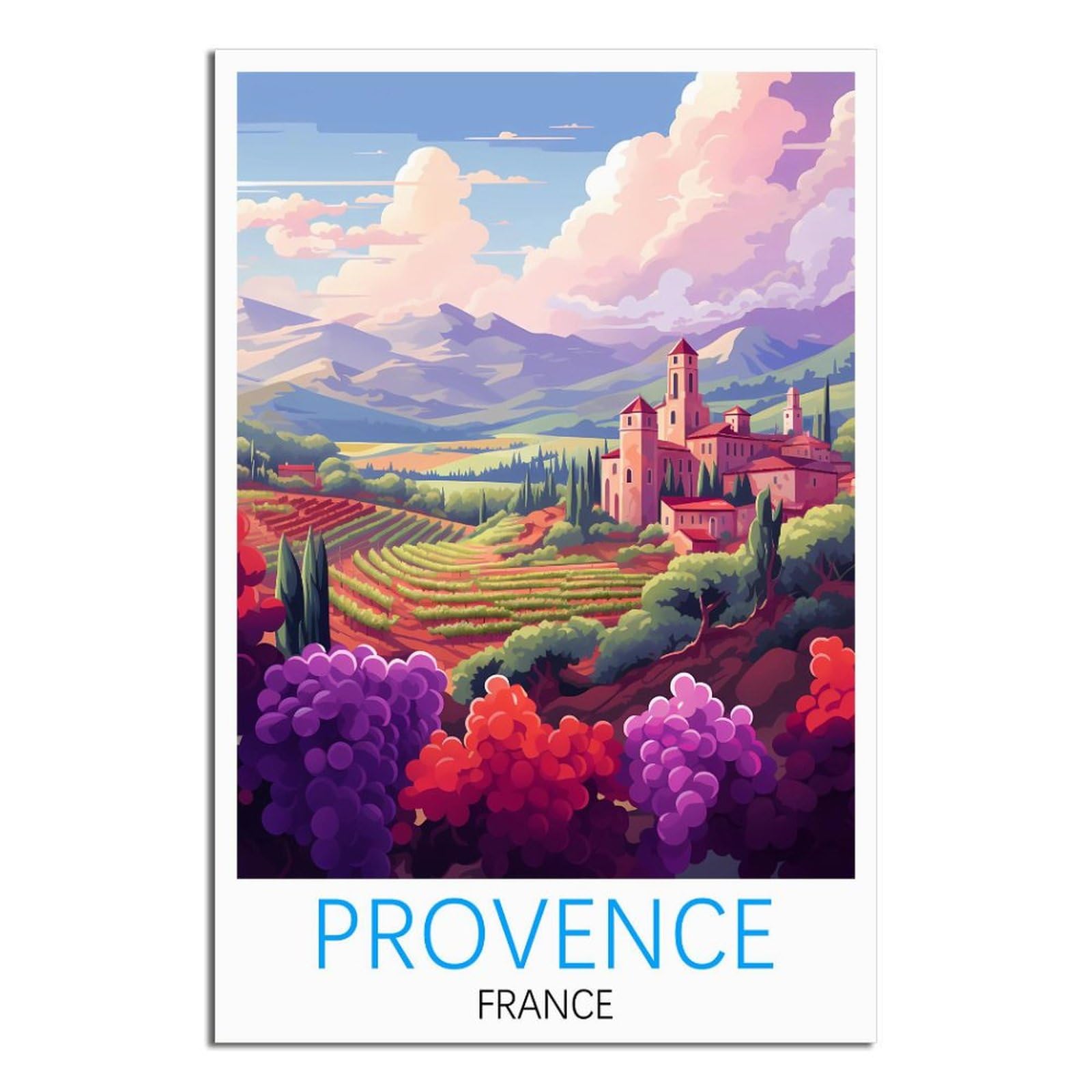 iPuzou Provence France Vintage Travel Poster 08x12inch(20x30cm) Canvas Wall Decor, Wall Art Posters Prints Paintings Pictures
