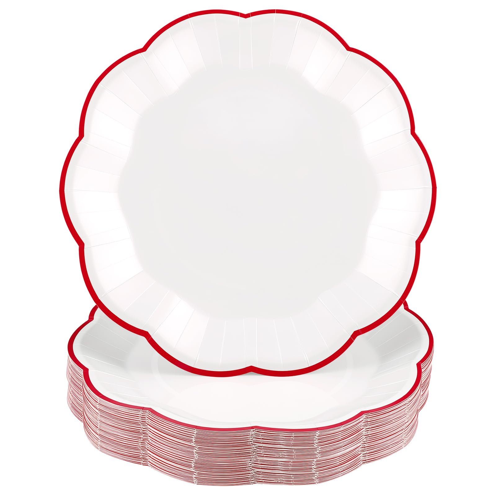 NatNarr 30 PCS Red and White Paper Plates 9 Inch Scalloped Christmas Plates