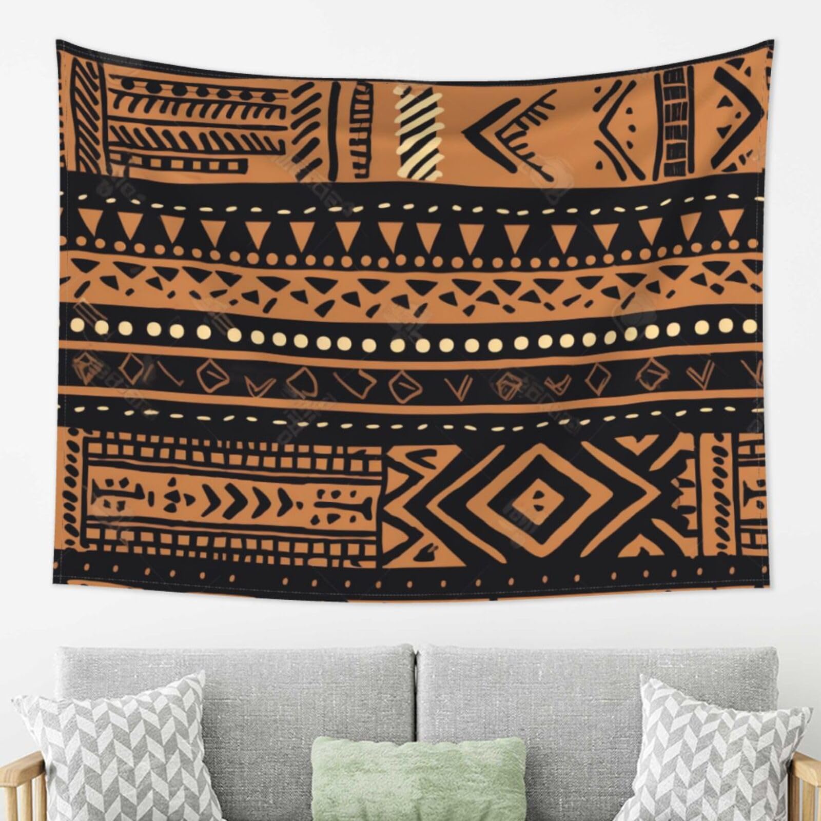 Ykljg Black African Mud Cloth Tribal Printed Tapestry Wall Hanging 203X152 Cm Wall Tapestry Wall Art Decorations For Living Room Bedroom