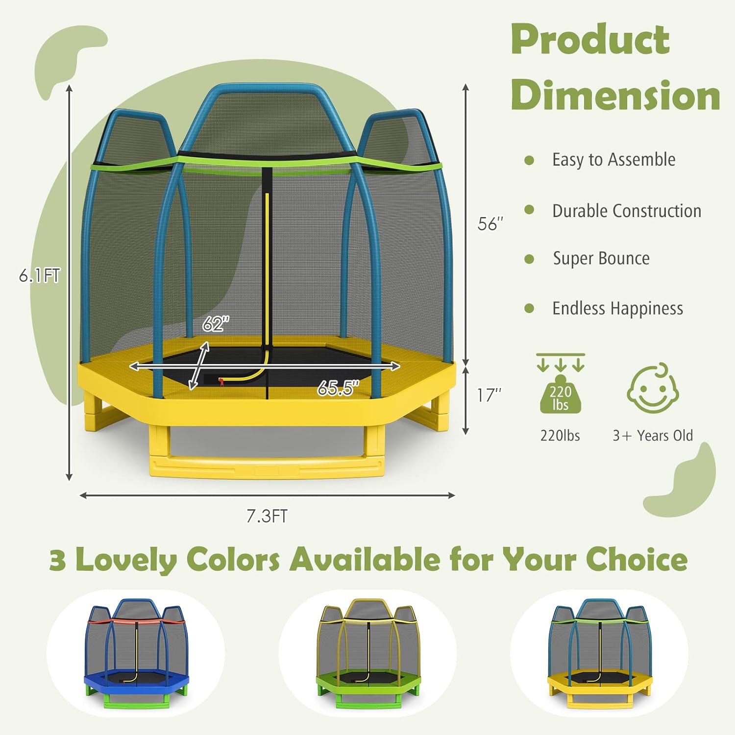 LDAILY Trampoline for Kids, 7FT Recreational Trampolines, Trampoline with Net Safety Enclosure, Outdoor & Indoor Mini Trampoline, Toddler Trampoline for Boys, Girls Age 3+