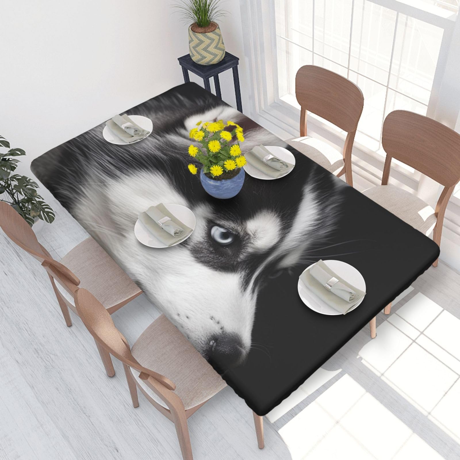 WPKJU Husky Dog Printed Tablecloths 4ft Rectangular Table Covers Washable Polyester Decorative Table Cloth for Dining Table Picnic Wedding