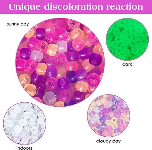 Miniatura 2 de Korlon 1000 cuentas UV, cuentas de pony que brillan en la oscuridad para pulseras de amistad, fabricación de collares, cuentas de pelo Kandi de