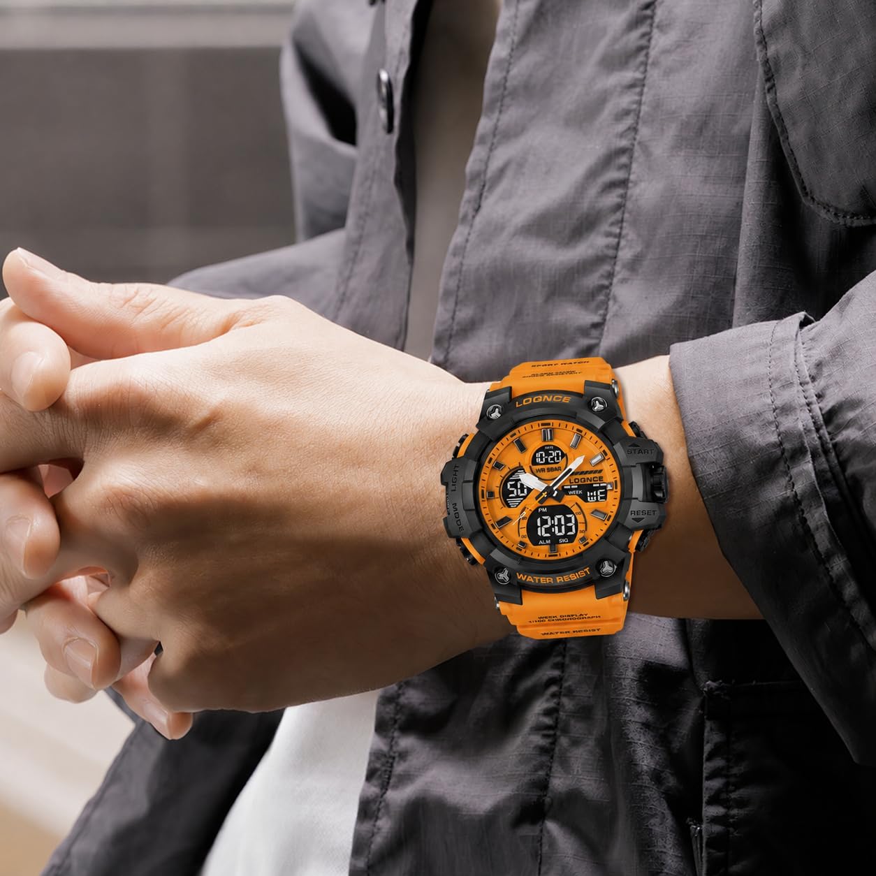 FANMIS Reloj deportivo analógico digital para hombre, color dorado transparente, resistente al agua hasta 50 m, con retroiluminación LED, cronómetro, alarma, reloj casual para hombre
