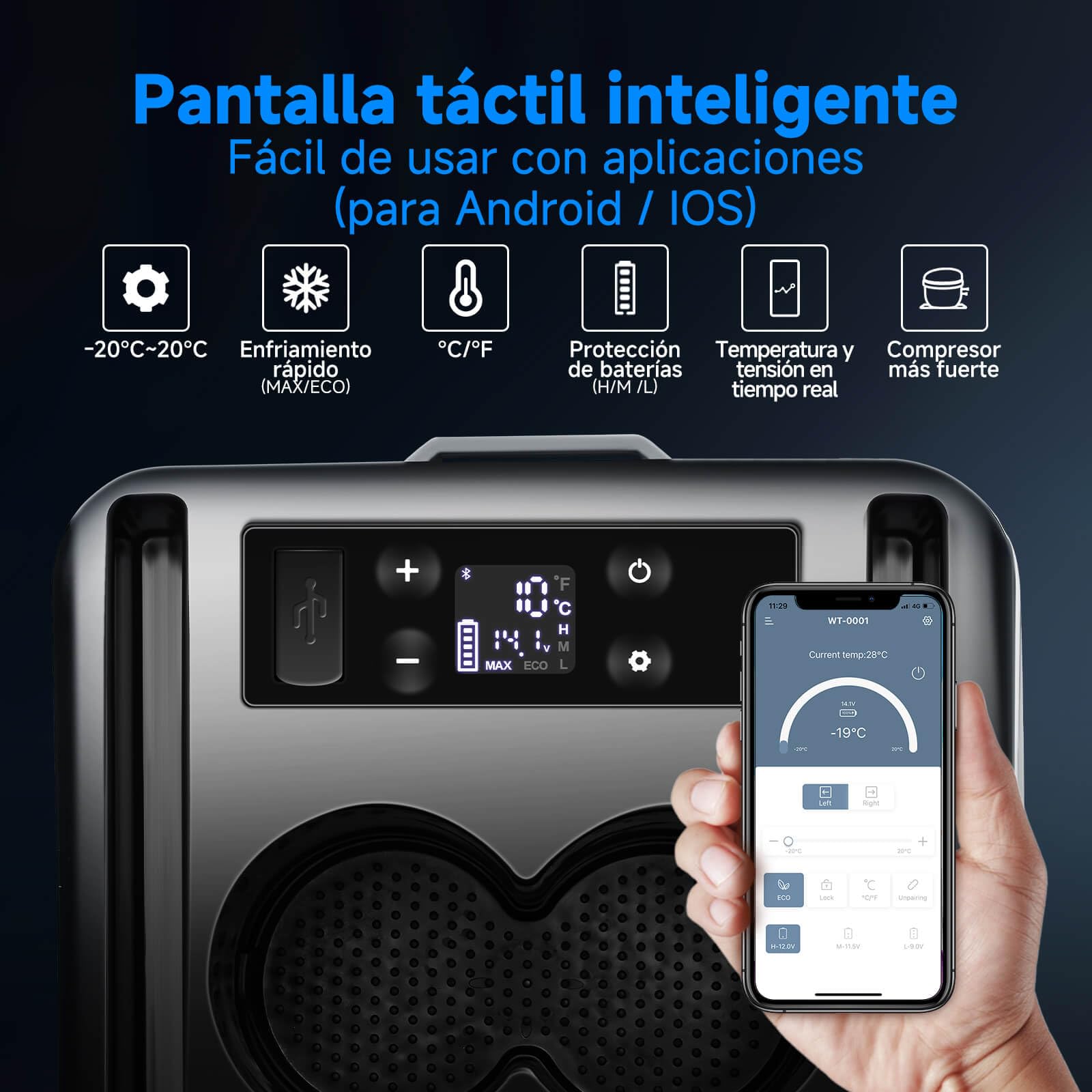 AAOBOSI 15L Nevera Portátil, Nevera 12V Compresor -20℃ a -20℃, Eléctrica Refrigerado para Coche, Camión, Barco y Autocaravana